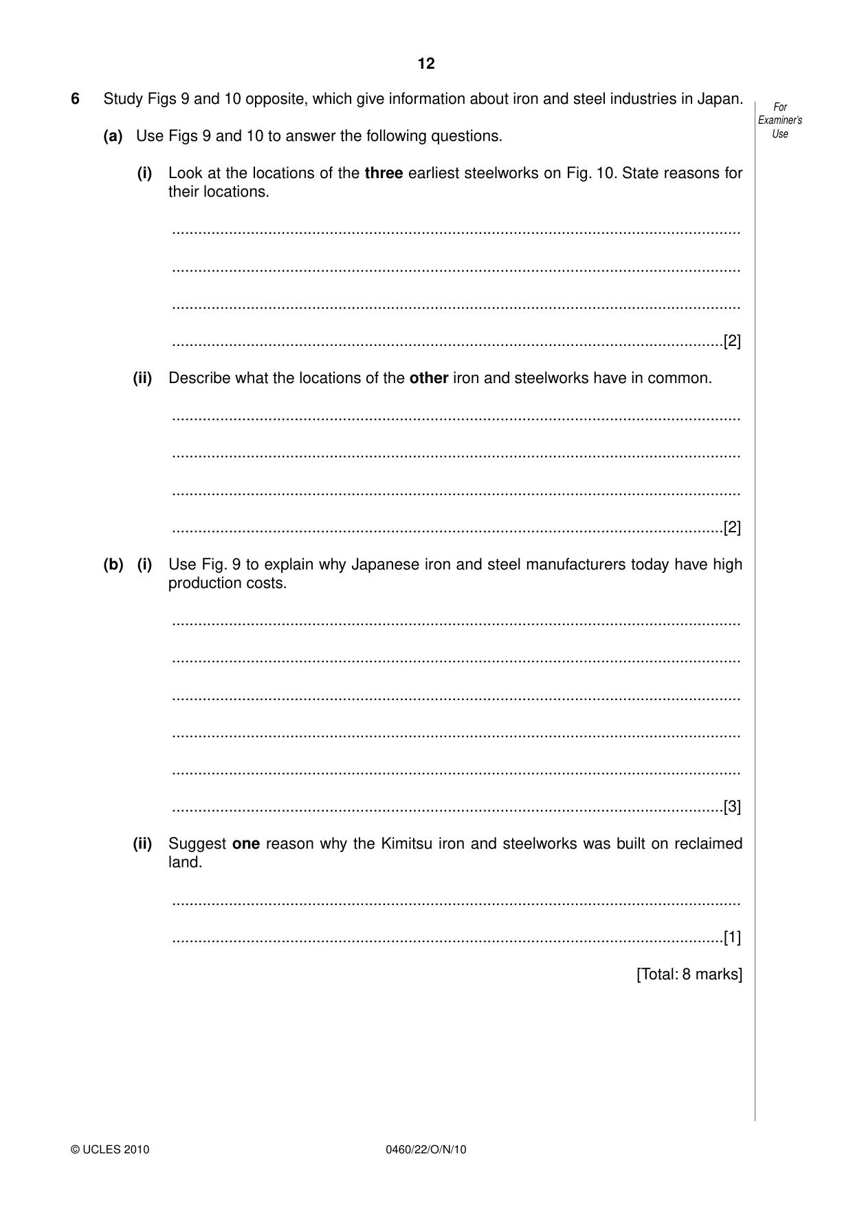 Cambridge IGCSE Geography 0460 2010 Oct/Nov Paper 2 · Variant 2 question paper, page 12 of 16