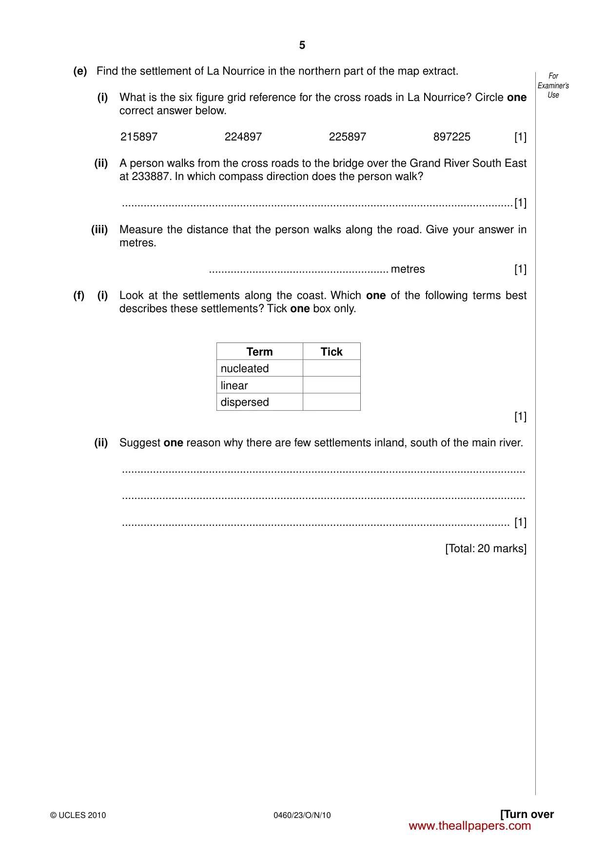 Cambridge IGCSE Geography 0460 2010 Oct/Nov Paper 2 · Variant 3 question paper, page 5 of 16