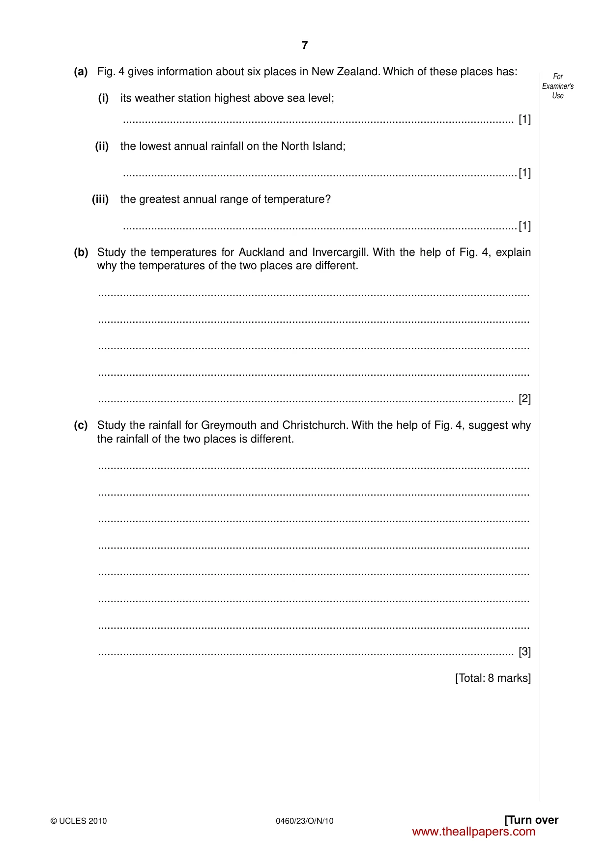 Cambridge IGCSE Geography 0460 2010 Oct/Nov Paper 2 · Variant 3 question paper, page 7 of 16