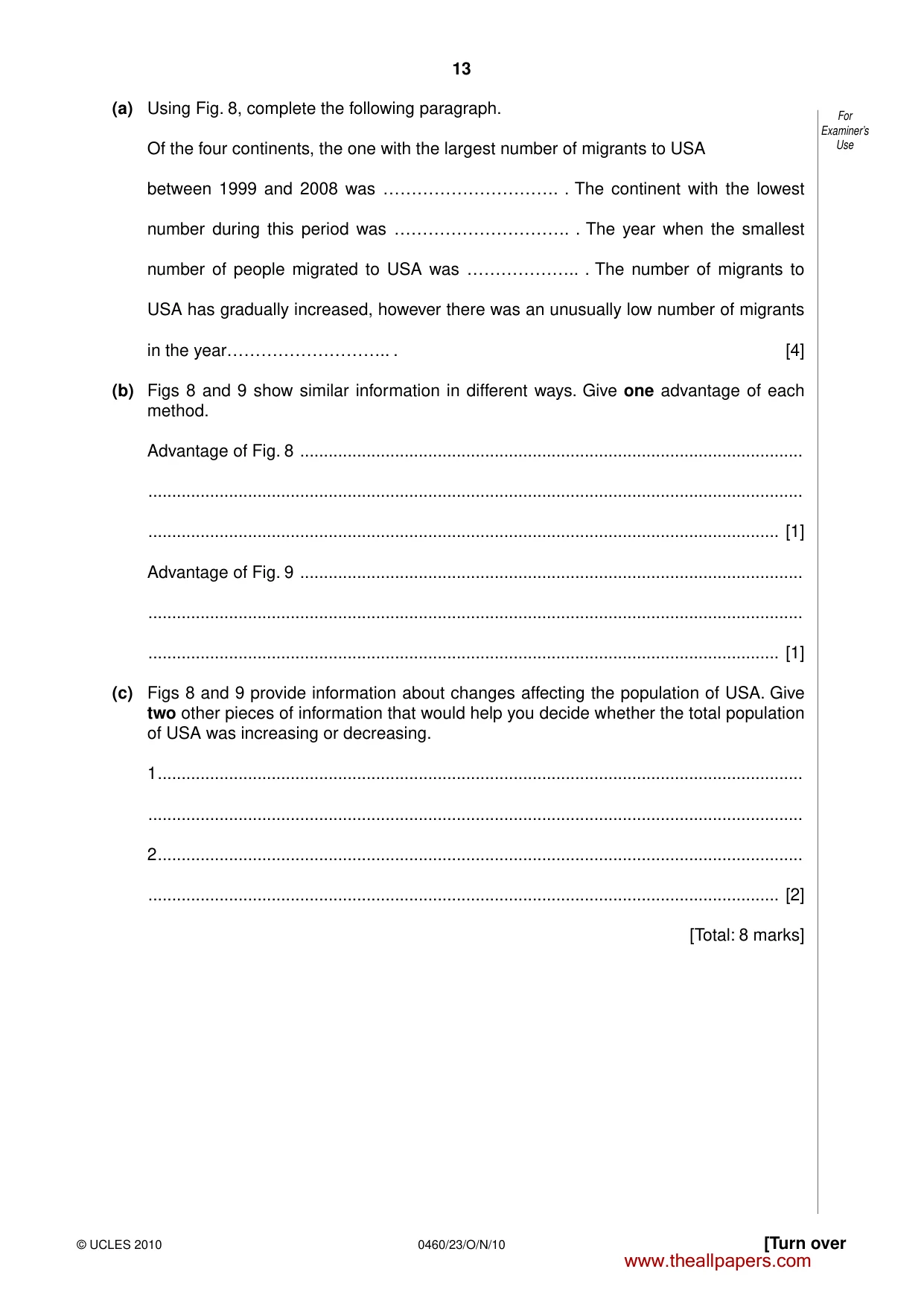 Cambridge IGCSE Geography 0460 2010 Oct/Nov Paper 2 · Variant 3 question paper, page 13 of 16