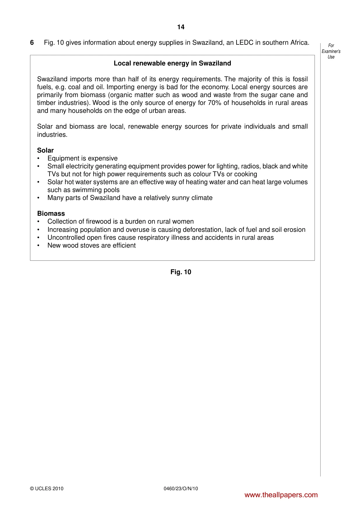 Cambridge IGCSE Geography 0460 2010 Oct/Nov Paper 2 · Variant 3 question paper, page 14 of 16