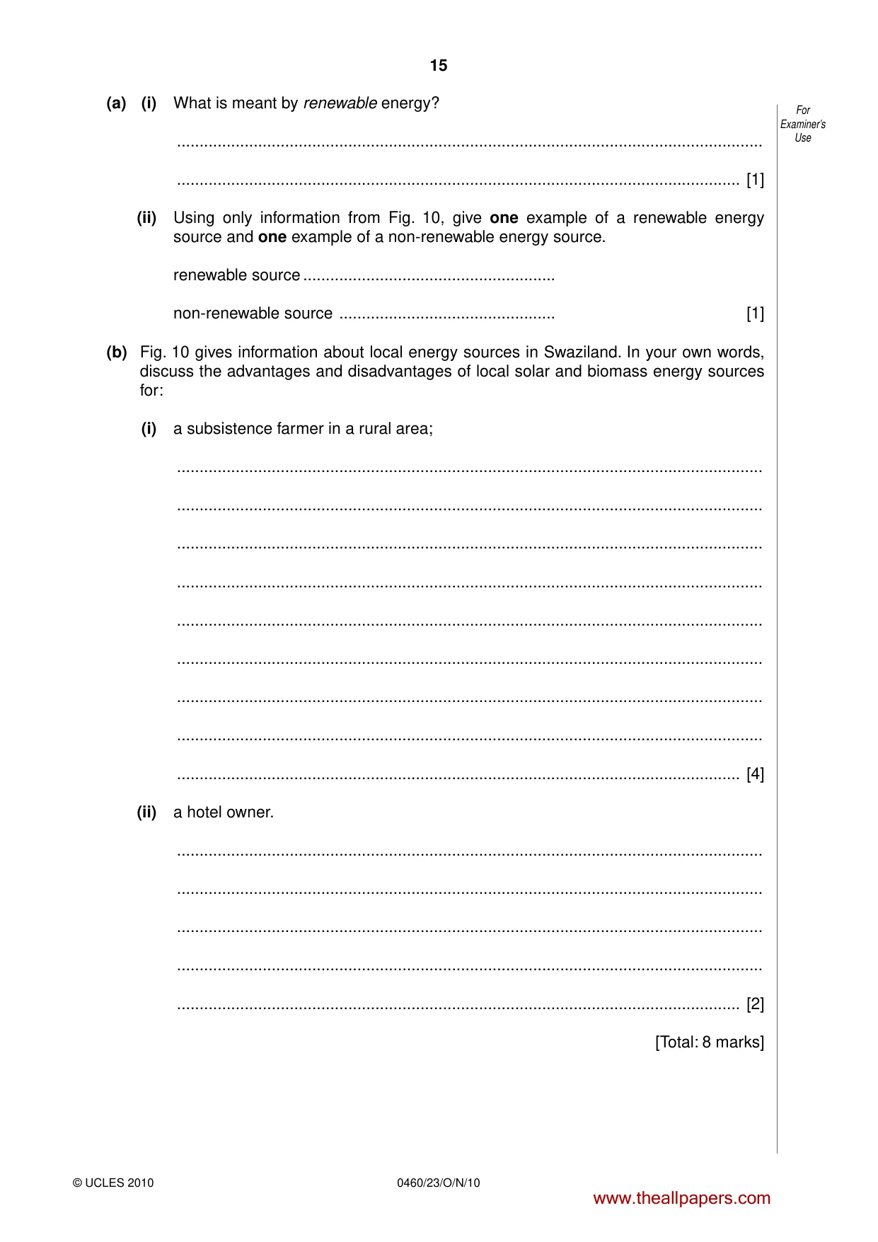 Cambridge IGCSE Geography 0460 2010 Oct/Nov Paper 2 · Variant 3 question paper, page 15 of 16