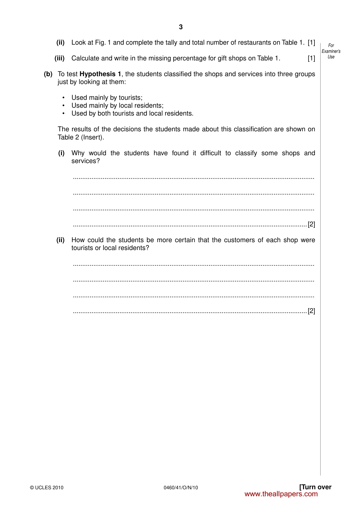 Cambridge IGCSE Geography 0460 2010 Oct/Nov Paper 4 · Variant 1 question paper, page 3 of 12