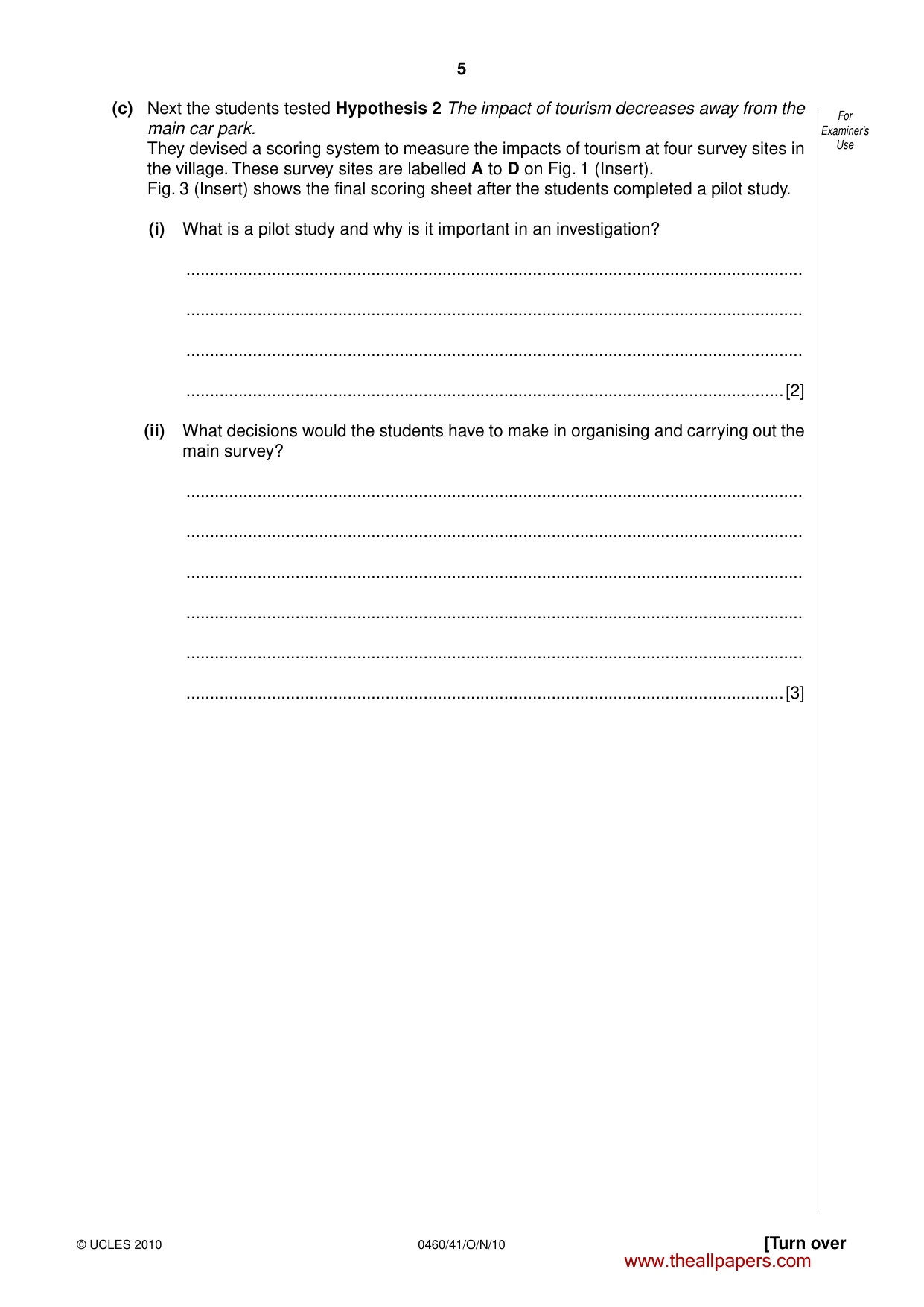 Cambridge IGCSE Geography 0460 2010 Oct/Nov Paper 4 · Variant 1 question paper, page 5 of 12