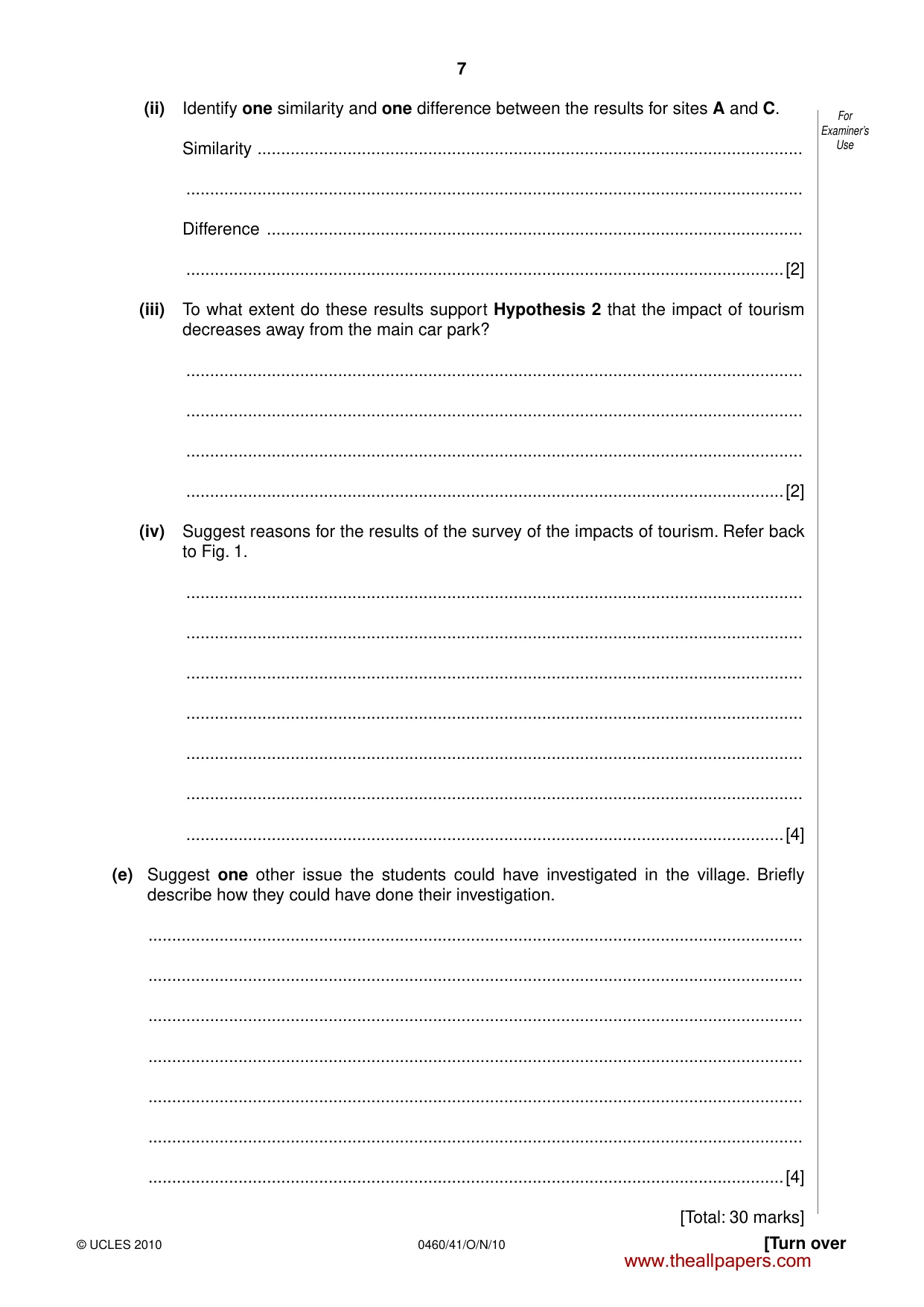 Cambridge IGCSE Geography 0460 2010 Oct/Nov Paper 4 · Variant 1 question paper, page 7 of 12