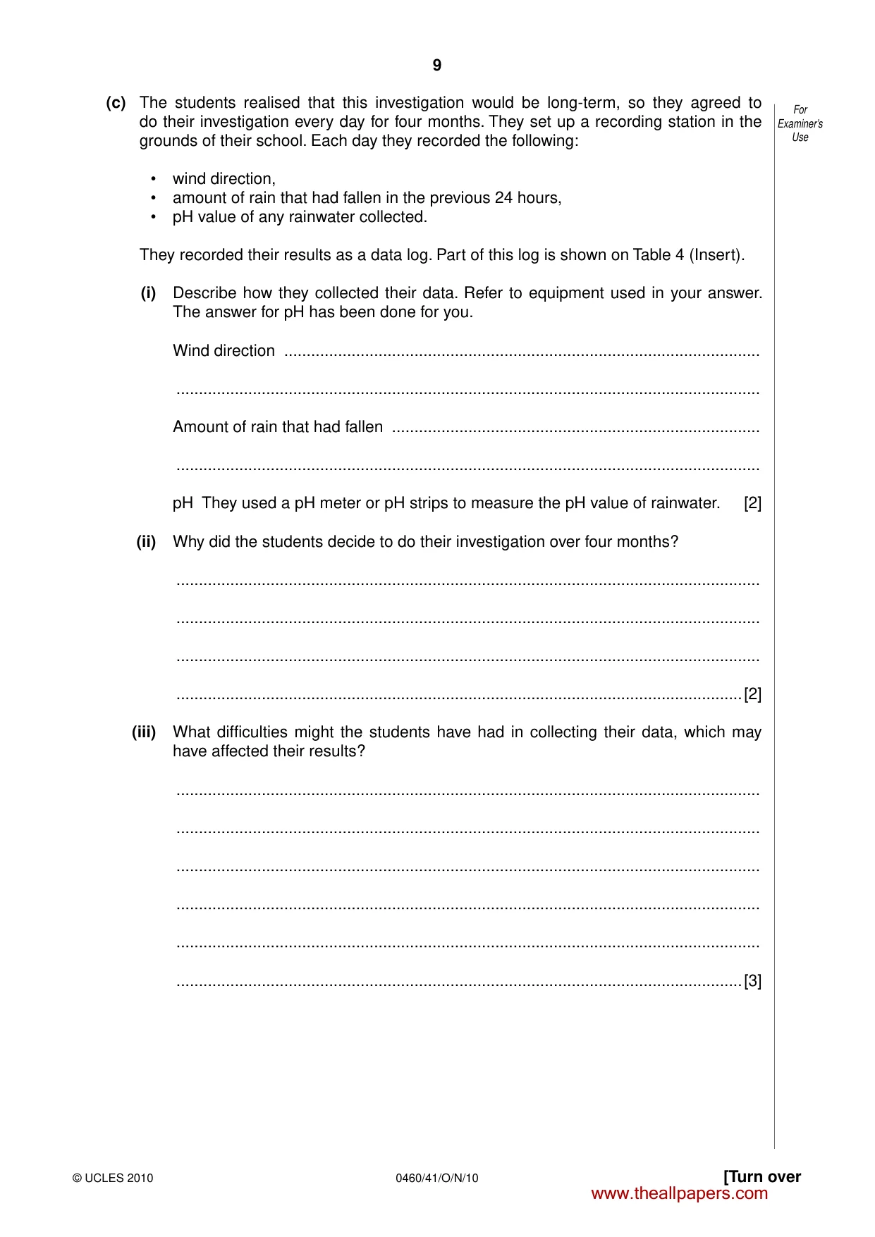 Cambridge IGCSE Geography 0460 2010 Oct/Nov Paper 4 · Variant 1 question paper, page 9 of 12