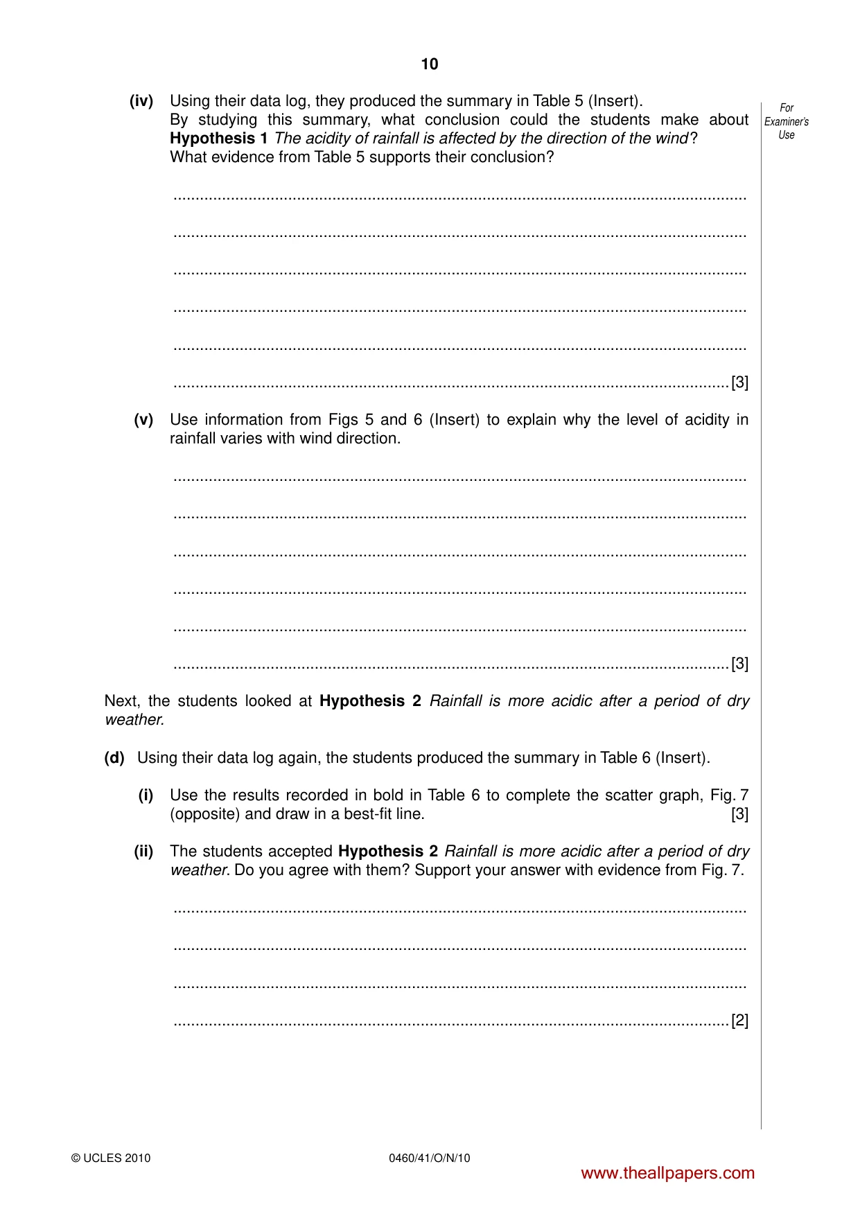 Cambridge IGCSE Geography 0460 2010 Oct/Nov Paper 4 · Variant 1 question paper, page 10 of 12