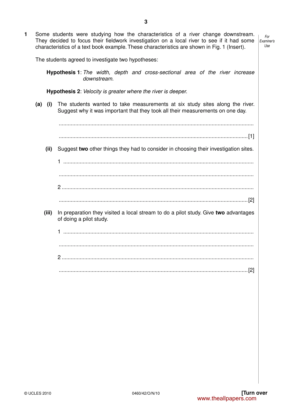 Cambridge IGCSE Geography 0460 2010 Oct/Nov Paper 4 · Variant 2 question paper, page 3 of 16
