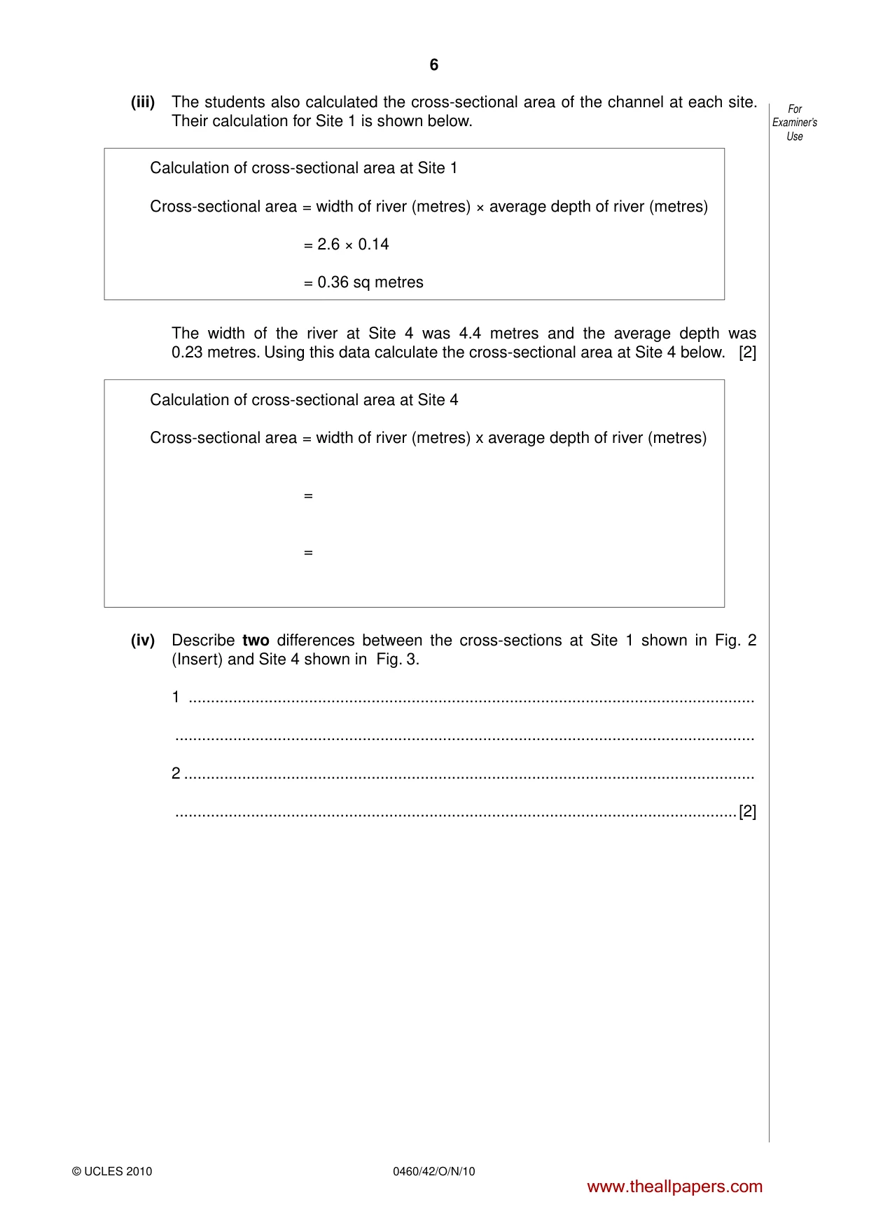 Cambridge IGCSE Geography 0460 2010 Oct/Nov Paper 4 · Variant 2 question paper, page 6 of 16
