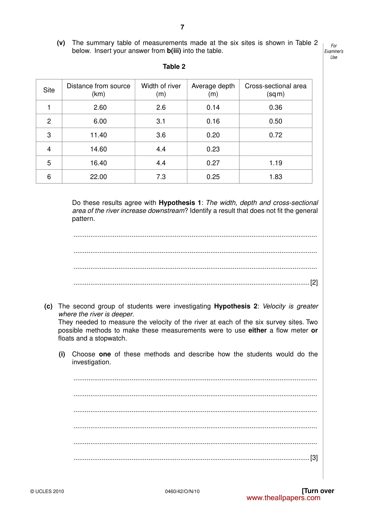 Cambridge IGCSE Geography 0460 2010 Oct/Nov Paper 4 · Variant 2 question paper, page 7 of 16
