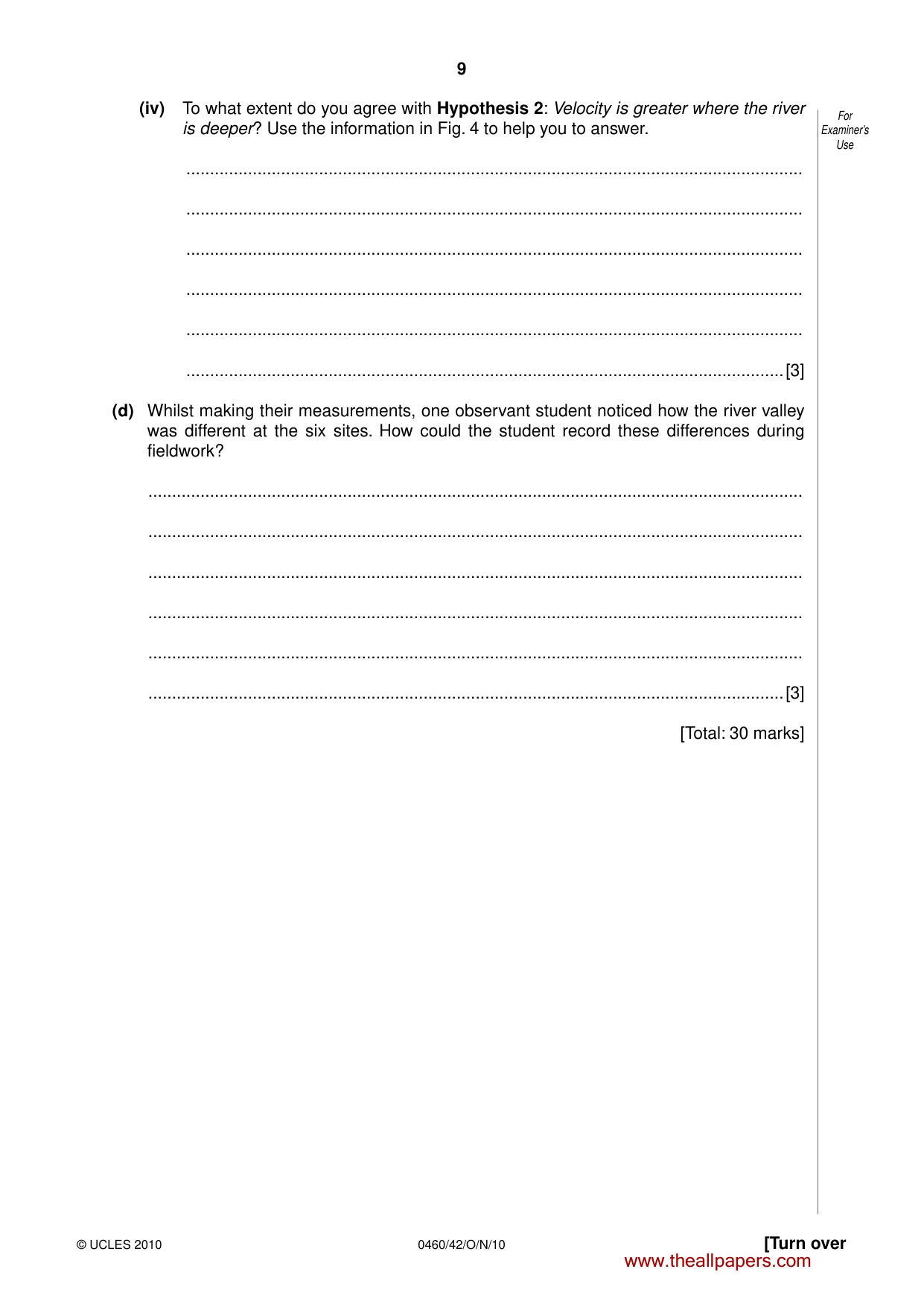 Cambridge IGCSE Geography 0460 2010 Oct/Nov Paper 4 · Variant 2 question paper, page 9 of 16