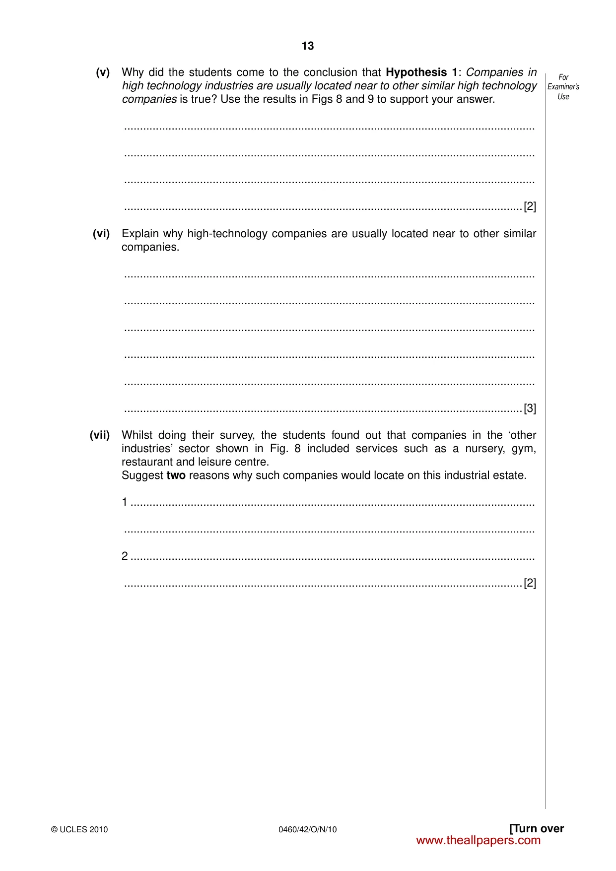 Cambridge IGCSE Geography 0460 2010 Oct/Nov Paper 4 · Variant 2 question paper, page 13 of 16