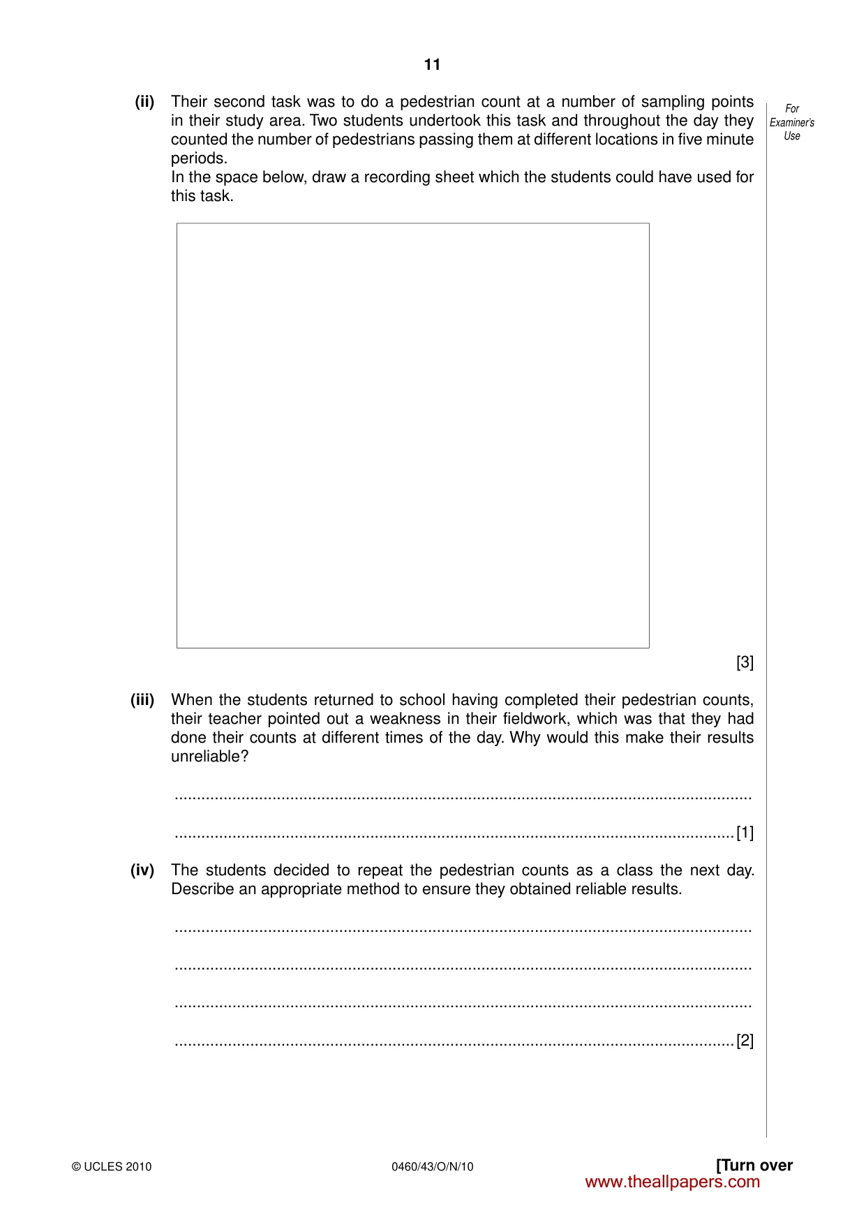 Cambridge IGCSE Geography 0460 2010 Oct/Nov Paper 4 · Variant 3 question paper, page 11 of 16