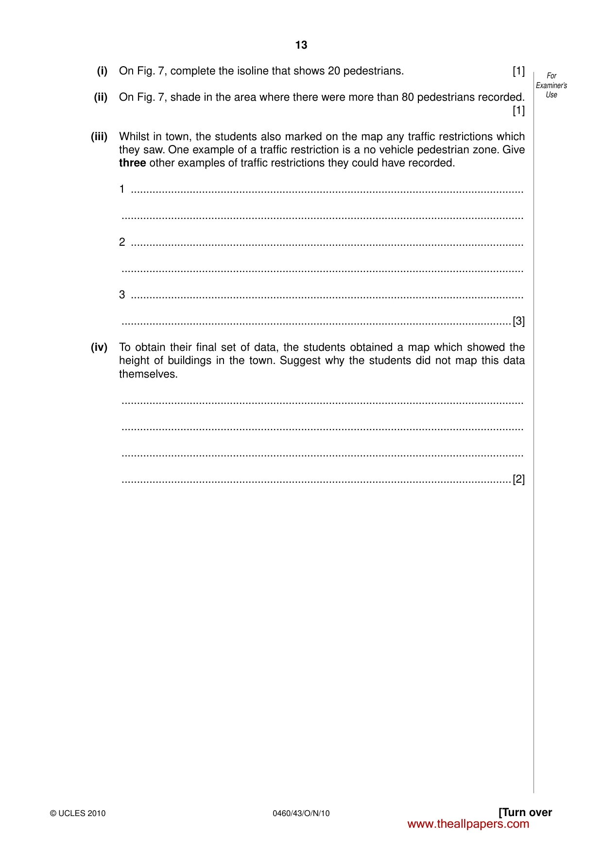 Cambridge IGCSE Geography 0460 2010 Oct/Nov Paper 4 · Variant 3 question paper, page 13 of 16