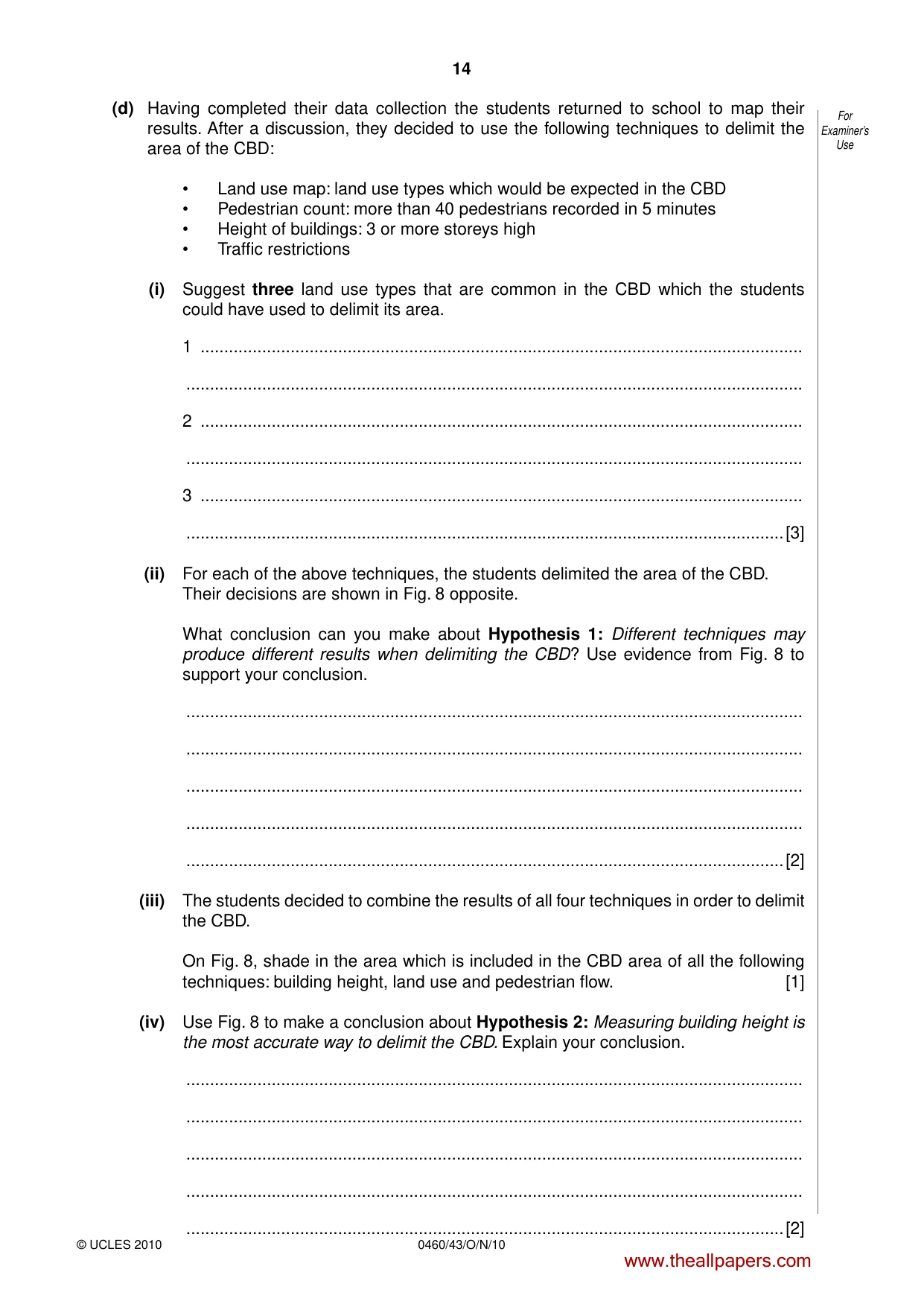 Cambridge IGCSE Geography 0460 2010 Oct/Nov Paper 4 · Variant 3 question paper, page 14 of 16