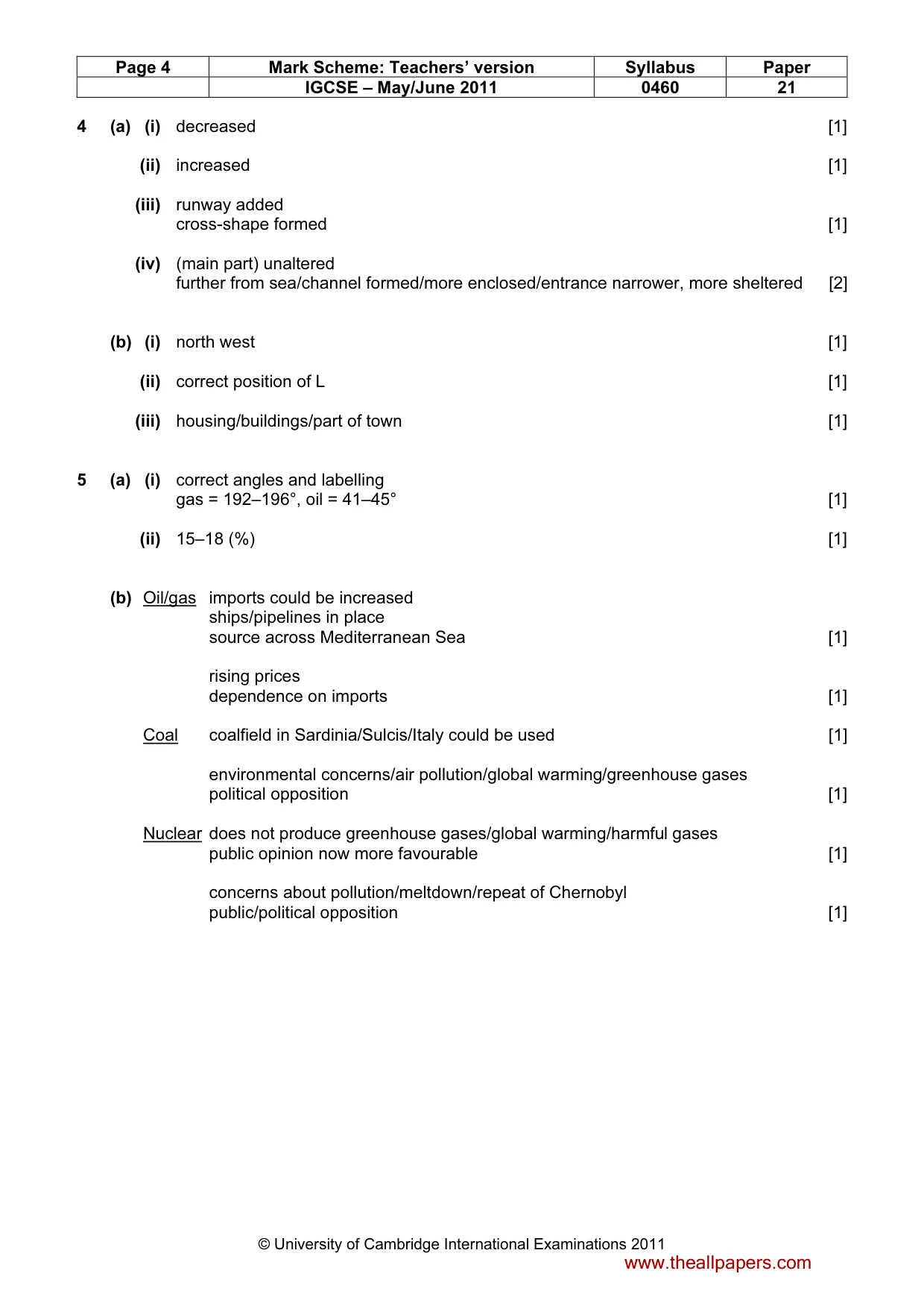 Mark scheme, page 4 of 5