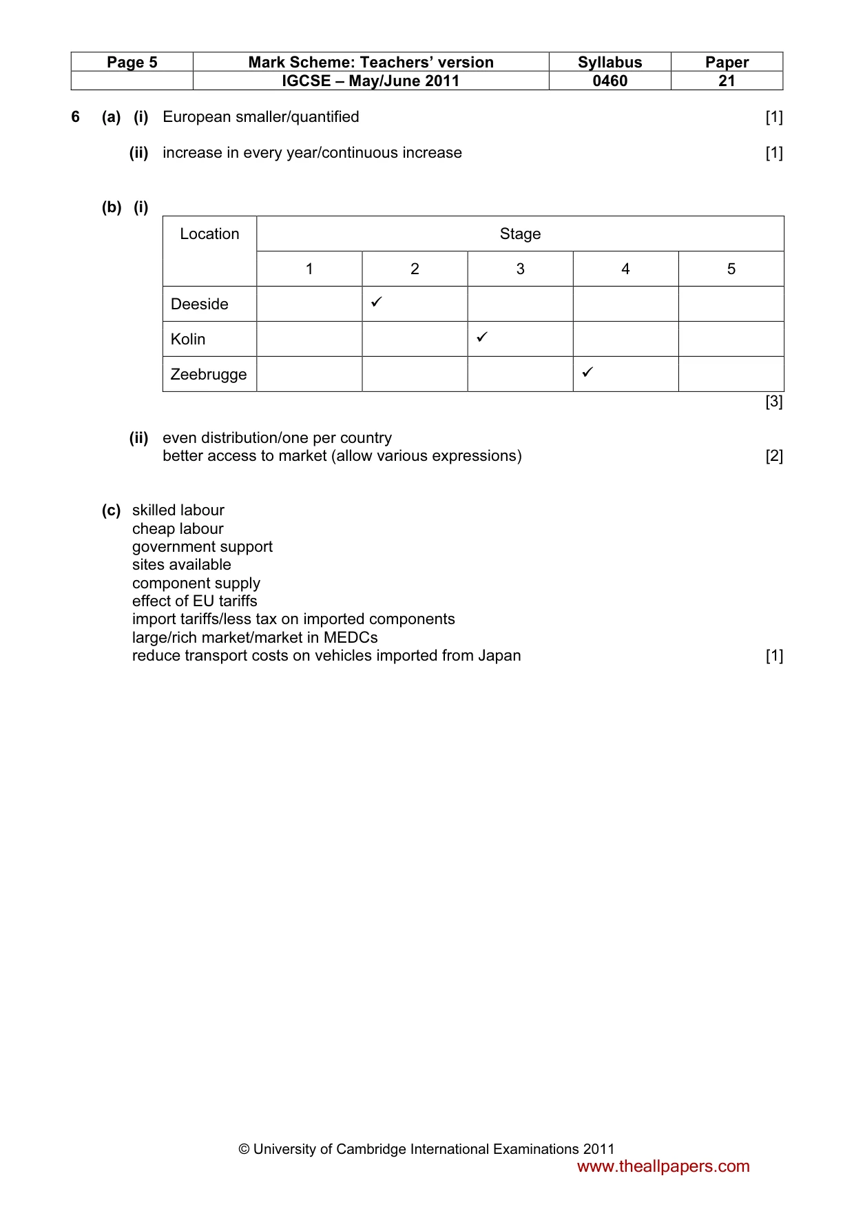 Mark scheme, page 5 of 5