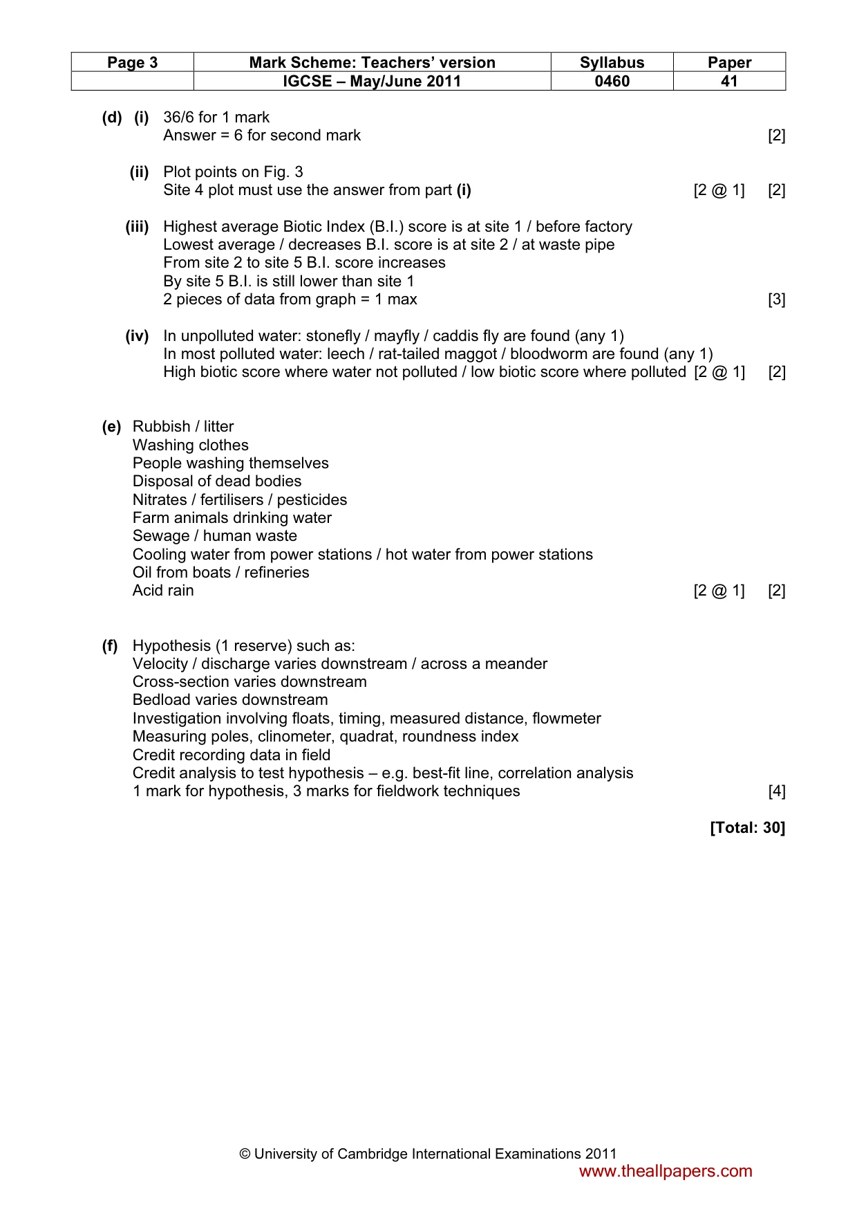 Mark scheme, page 3 of 5