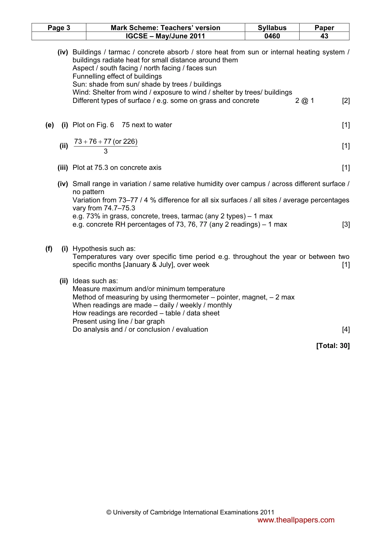 Mark scheme, page 3 of 5