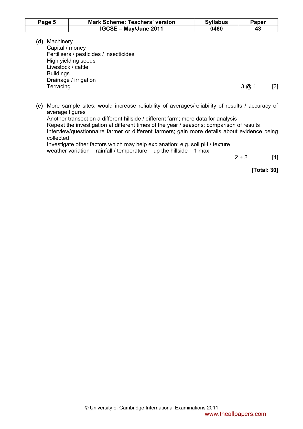 Mark scheme, page 5 of 5