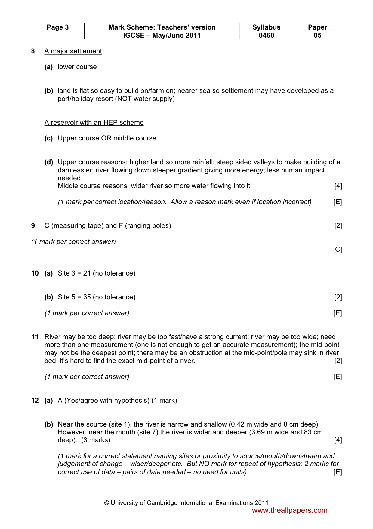 Mark scheme, page 3 of 5