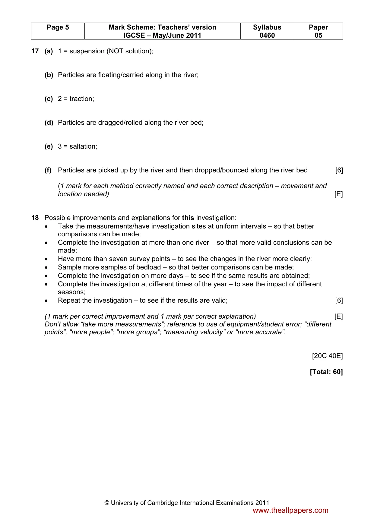 Mark scheme, page 5 of 5