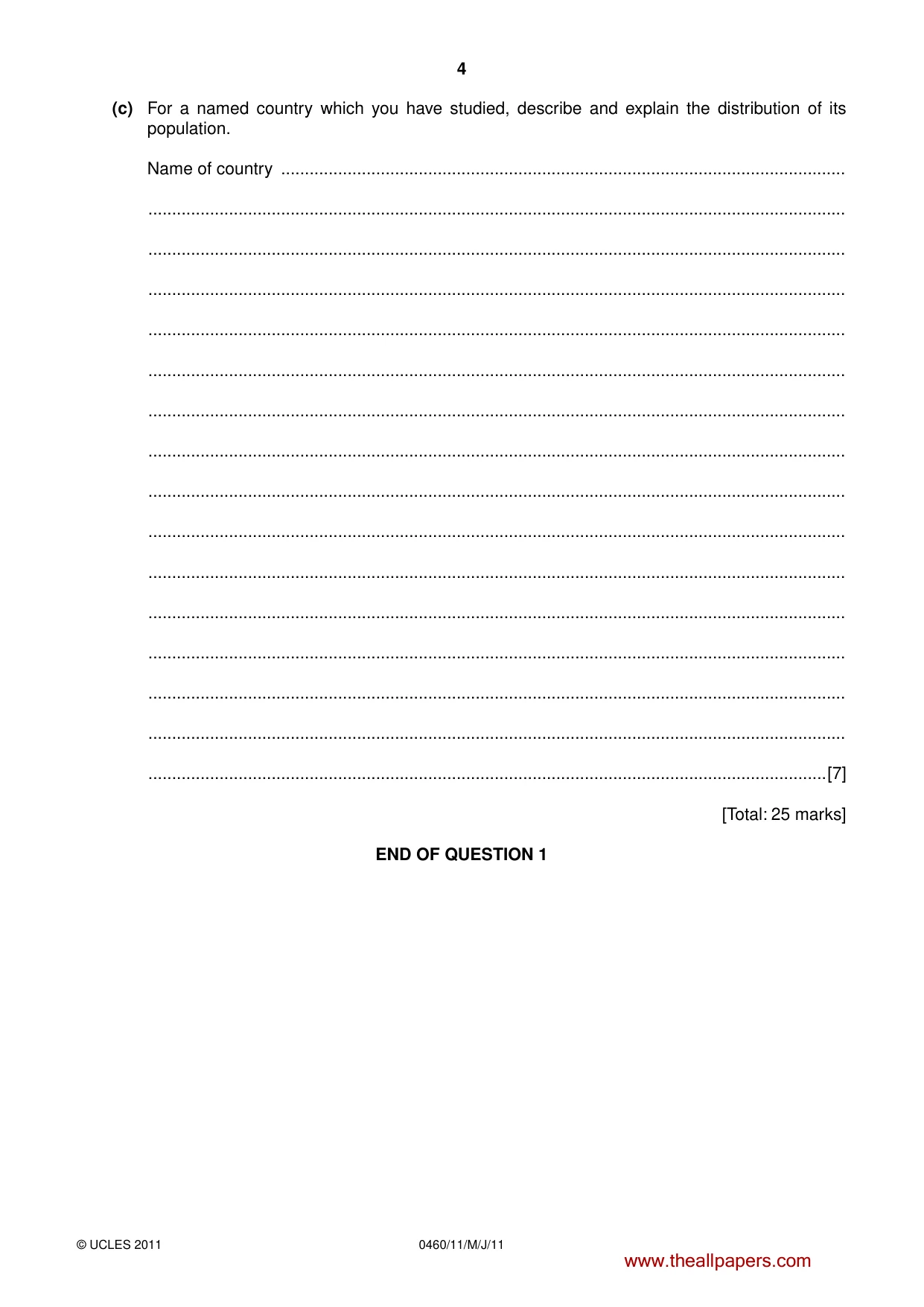 Cambridge IGCSE Geography 0460 2011 May/June Paper 1 · Variant 1 question paper, page 4 of 28