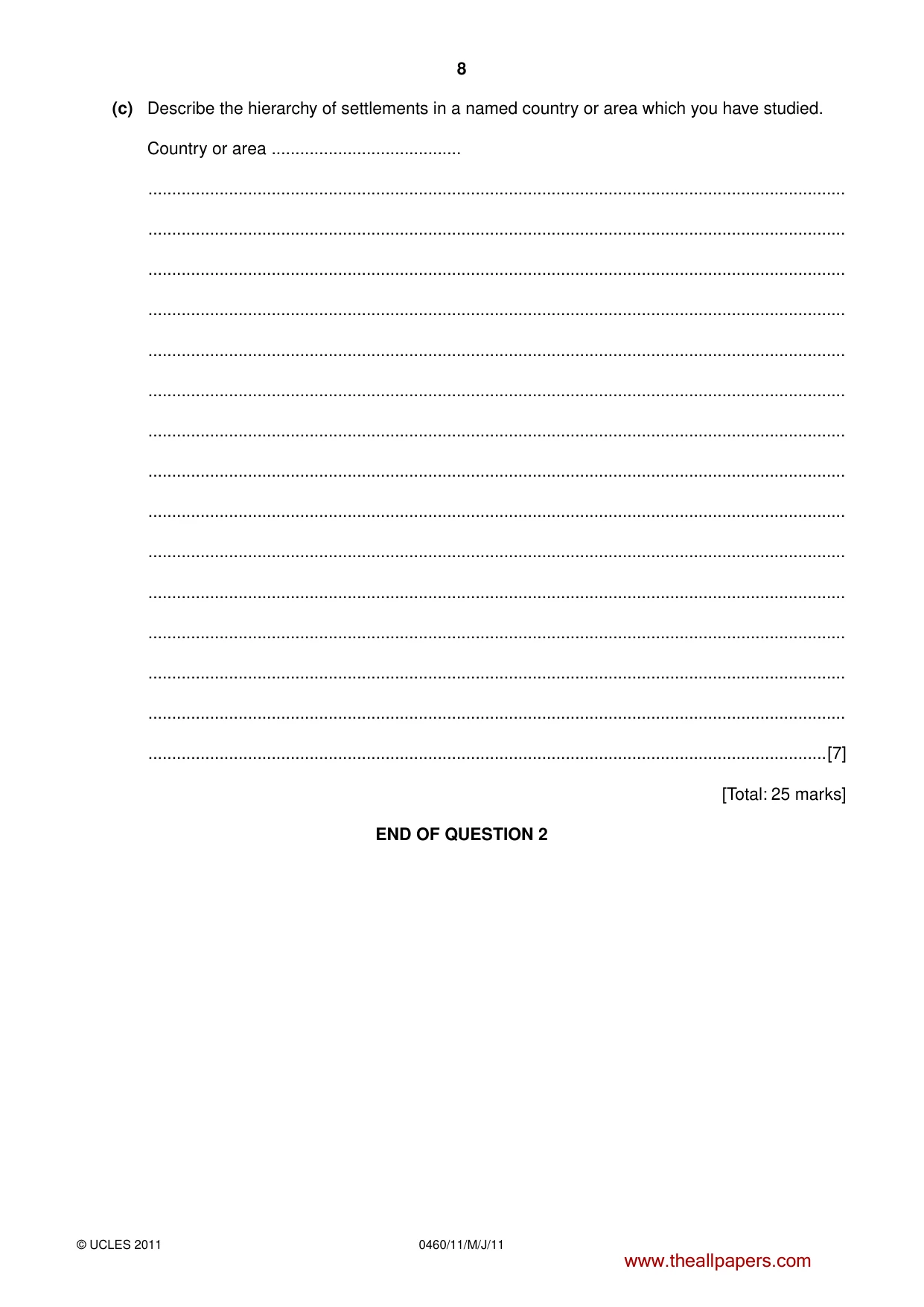 Cambridge IGCSE Geography 0460 2011 May/June Paper 1 · Variant 1 question paper, page 8 of 28