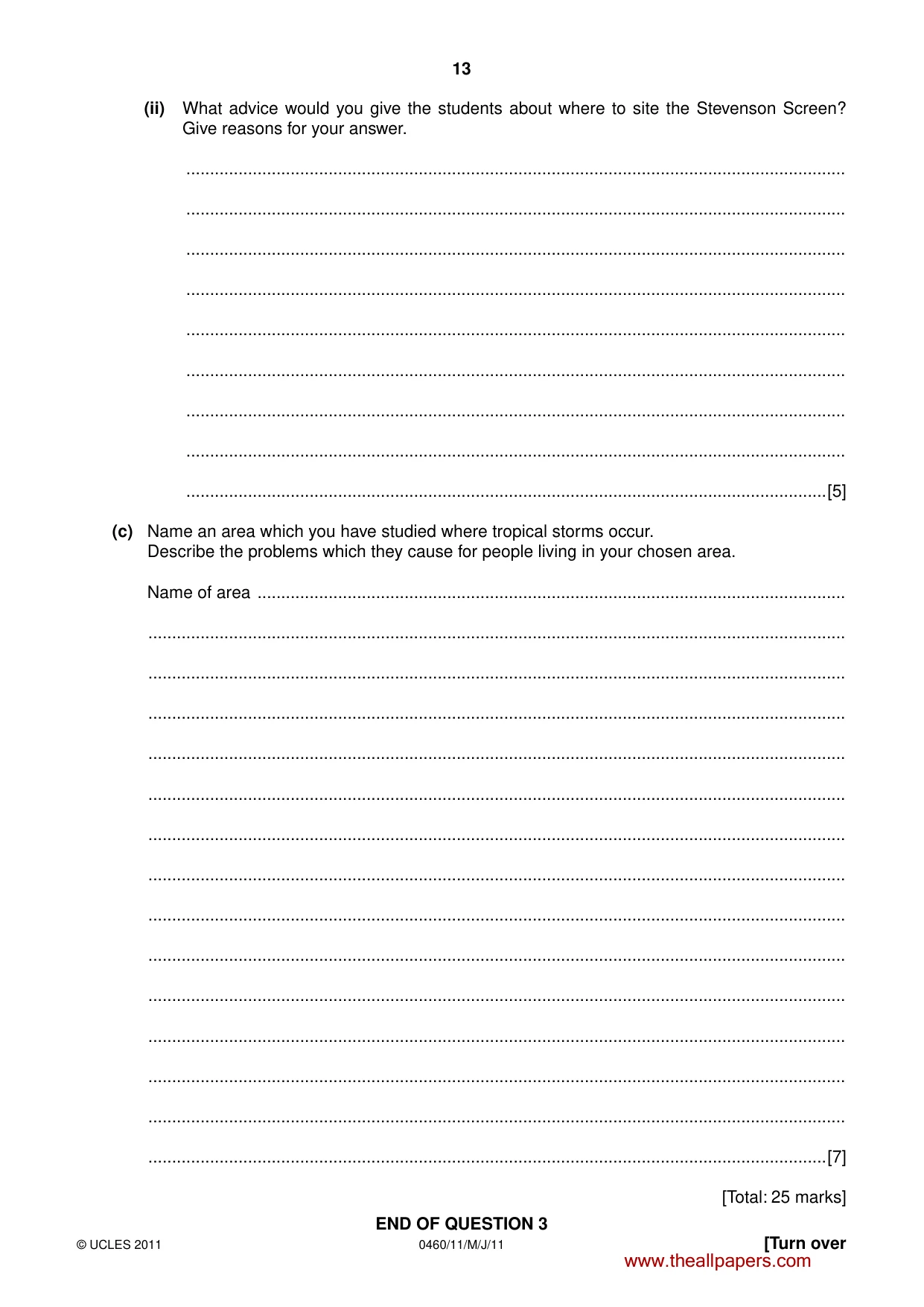 Cambridge IGCSE Geography 0460 2011 May/June Paper 1 · Variant 1 question paper, page 13 of 28