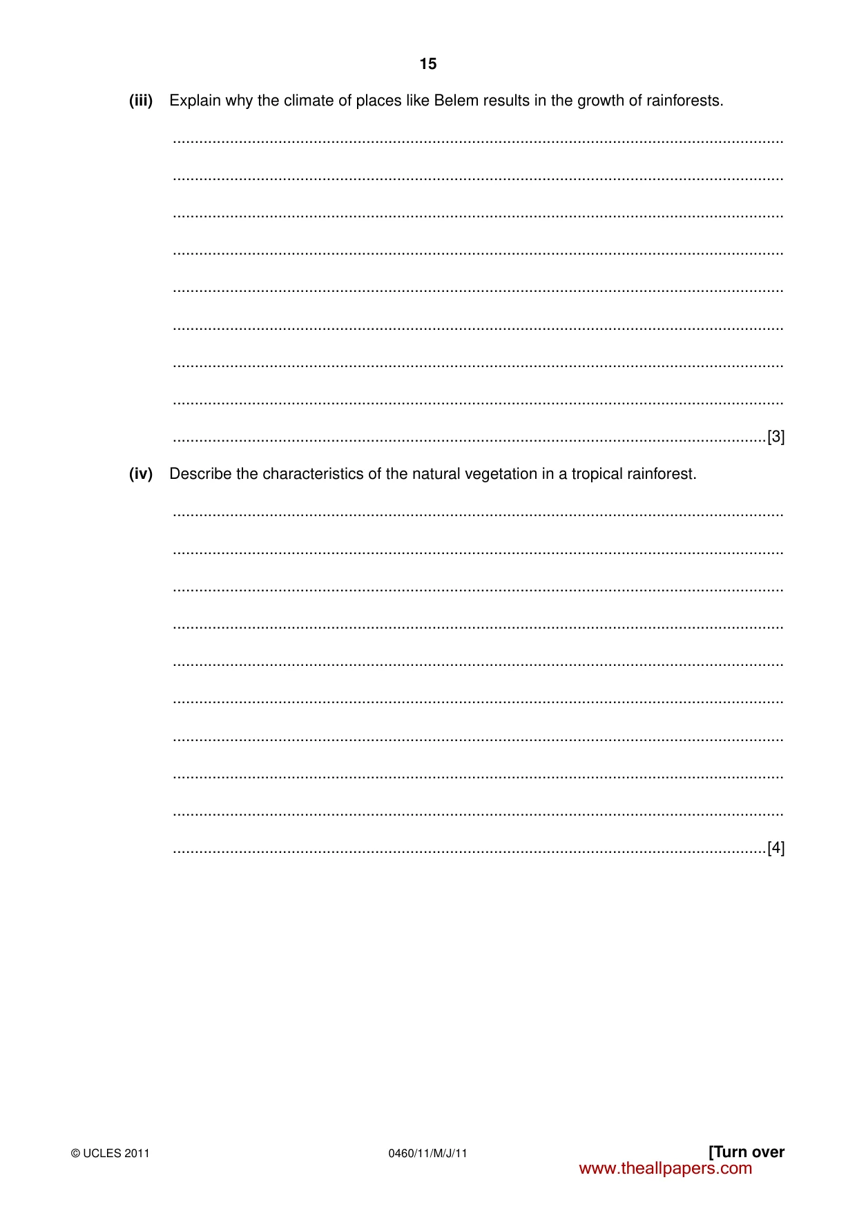Cambridge IGCSE Geography 0460 2011 May/June Paper 1 · Variant 1 question paper, page 15 of 28