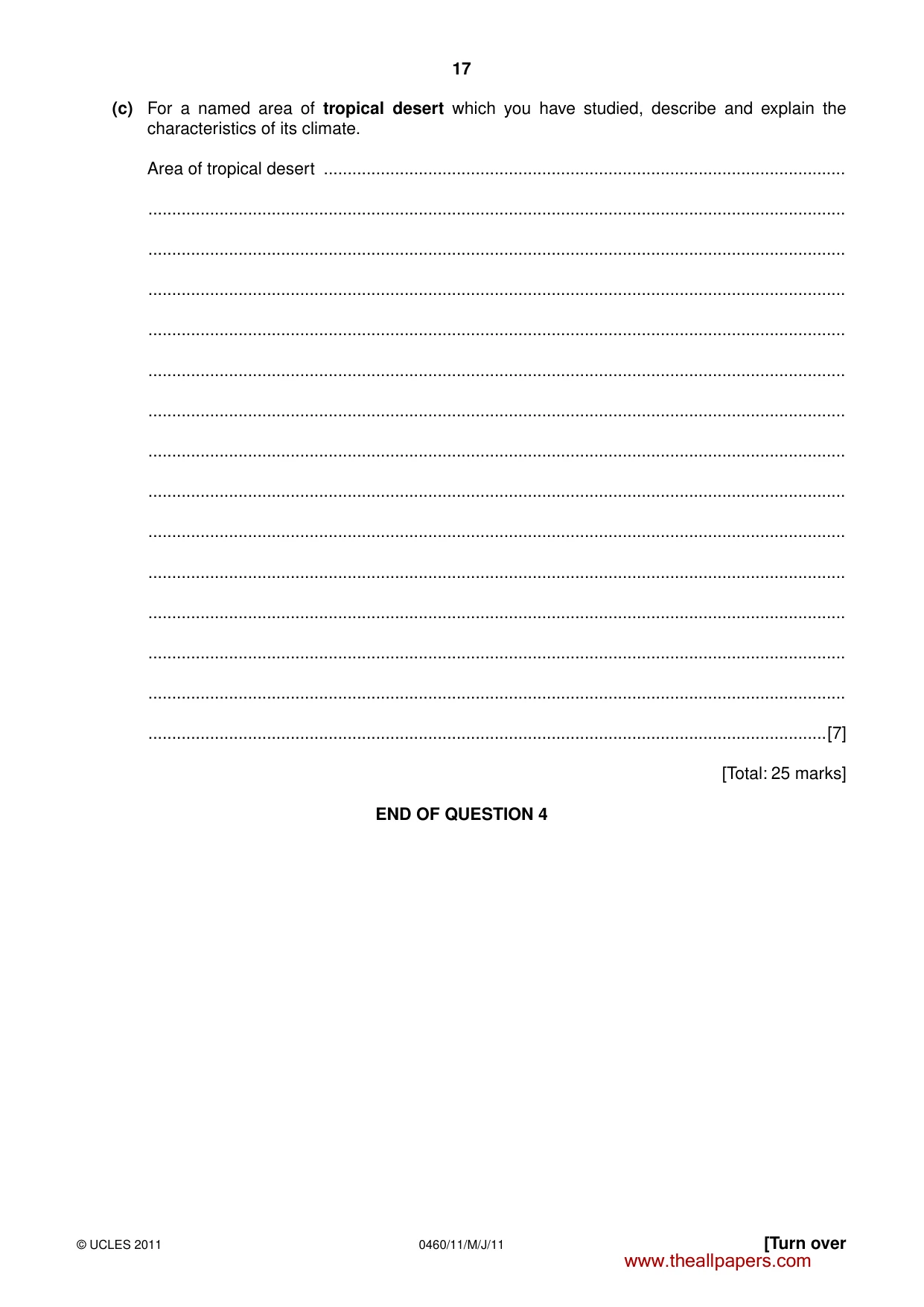 Cambridge IGCSE Geography 0460 2011 May/June Paper 1 · Variant 1 question paper, page 17 of 28