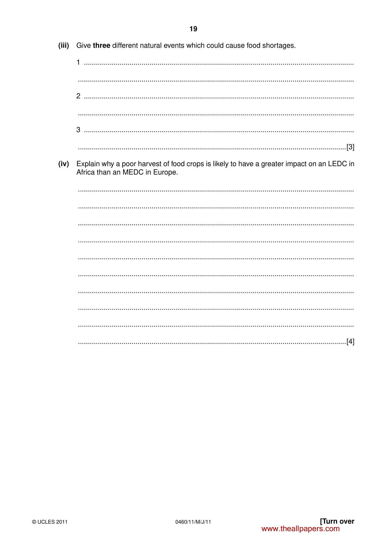 Cambridge IGCSE Geography 0460 2011 May/June Paper 1 · Variant 1 question paper, page 19 of 28