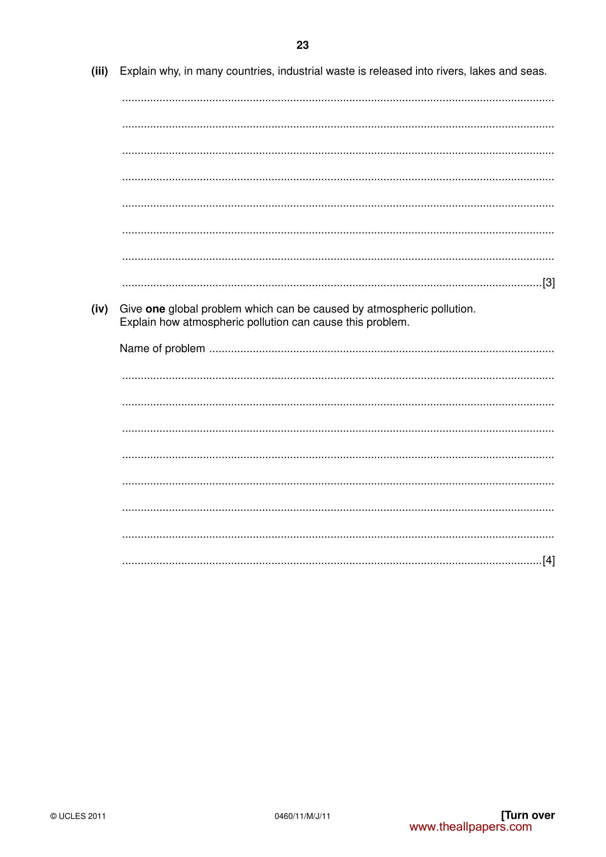 Cambridge IGCSE Geography 0460 2011 May/June Paper 1 · Variant 1 question paper, page 23 of 28