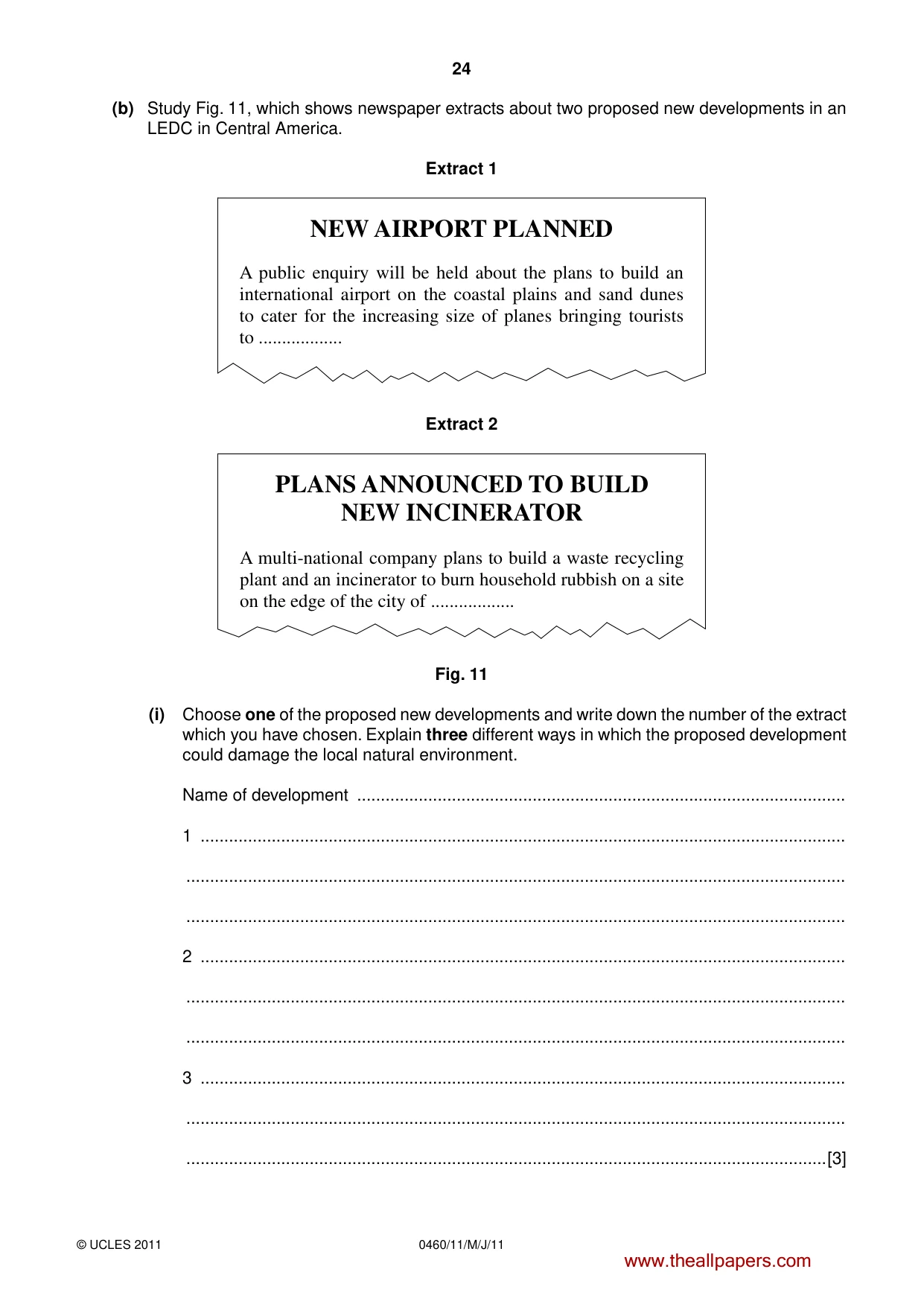 Cambridge IGCSE Geography 0460 2011 May/June Paper 1 · Variant 1 question paper, page 24 of 28
