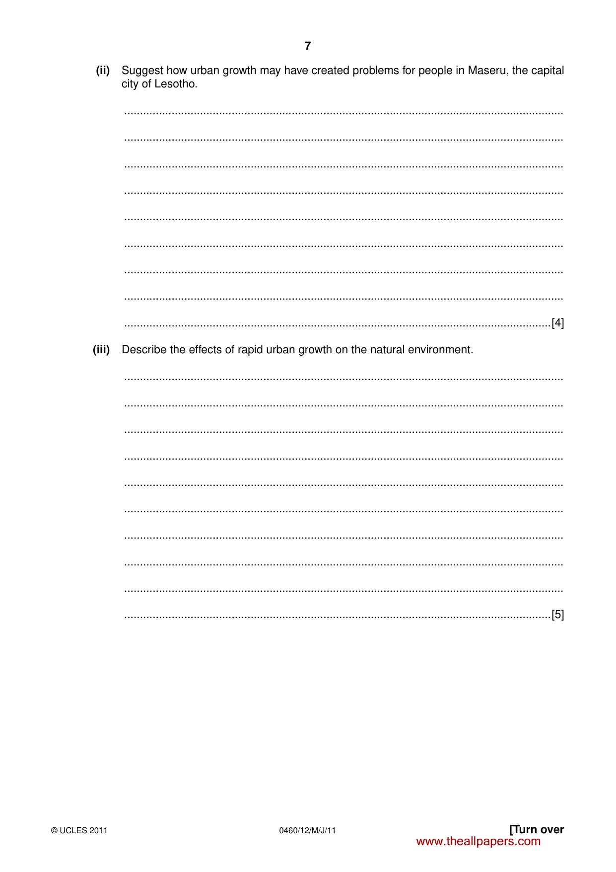 Cambridge IGCSE Geography 0460 2011 May/June Paper 1 · Variant 2 question paper, page 7 of 24
