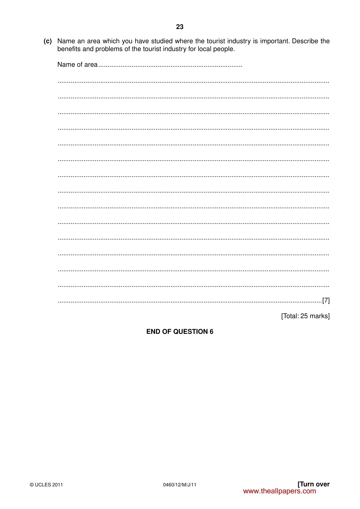 Cambridge IGCSE Geography 0460 2011 May/June Paper 1 · Variant 2 question paper, page 23 of 24