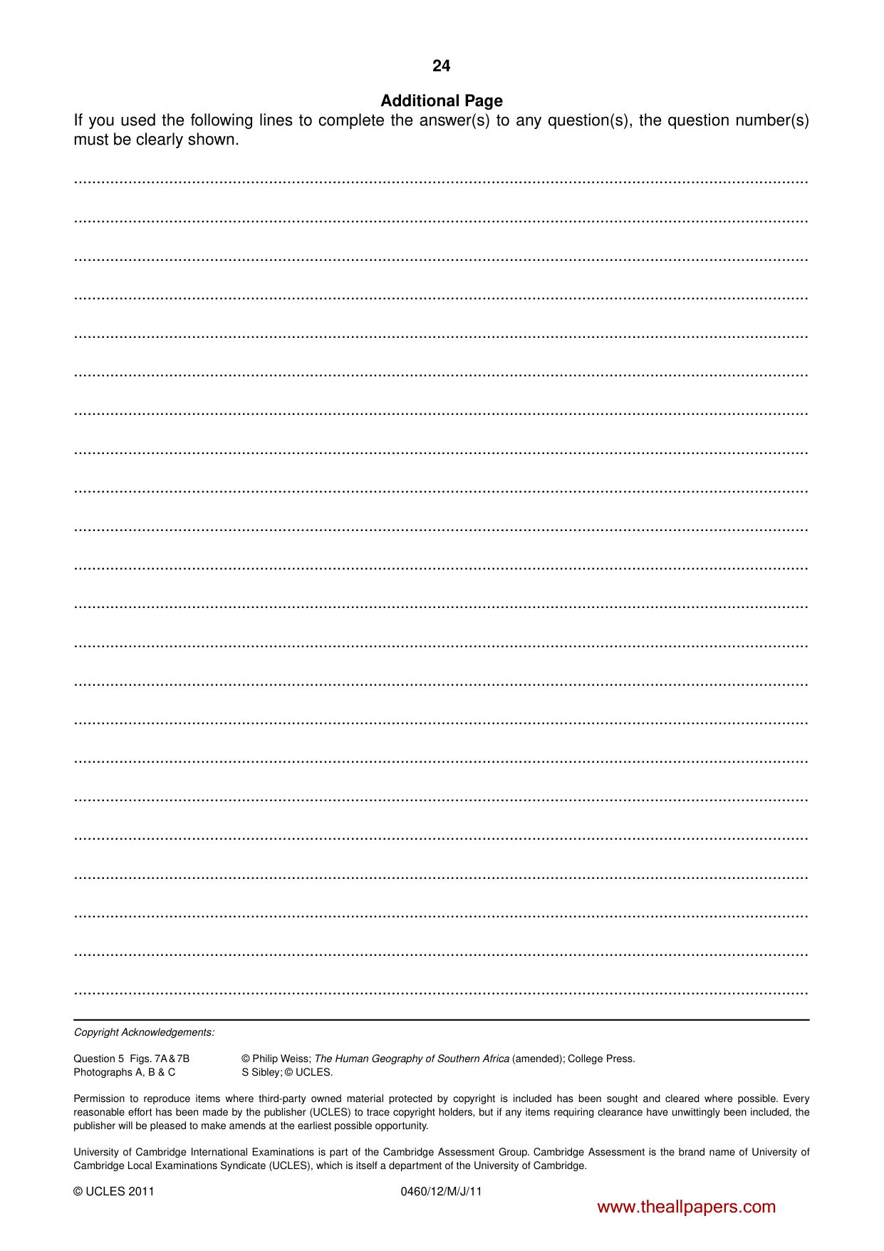Cambridge IGCSE Geography 0460 2011 May/June Paper 1 · Variant 2 question paper, page 24 of 24