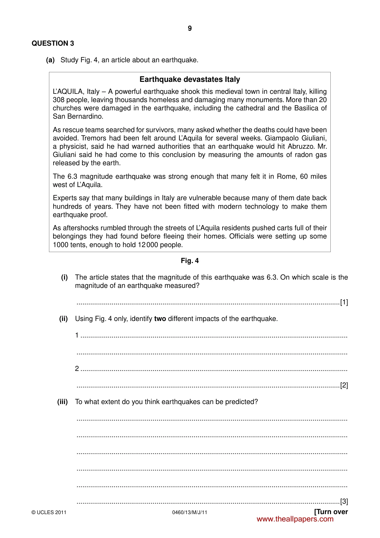 Cambridge IGCSE Geography 0460 2011 May/June Paper 1 · Variant 3 question paper, page 9 of 24