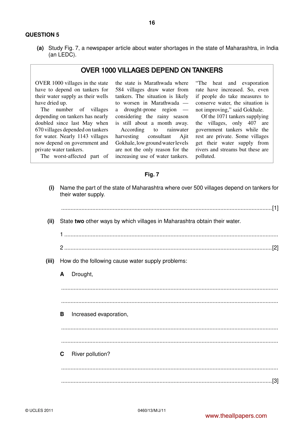 Cambridge IGCSE Geography 0460 2011 May/June Paper 1 · Variant 3 question paper, page 16 of 24