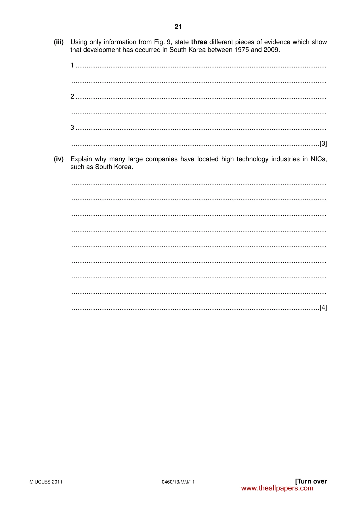 Cambridge IGCSE Geography 0460 2011 May/June Paper 1 · Variant 3 question paper, page 21 of 24