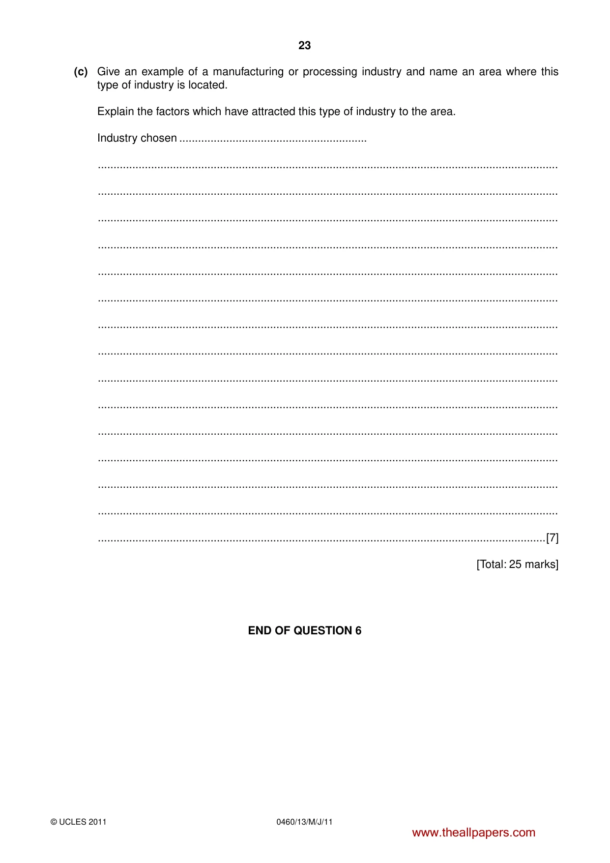 Cambridge IGCSE Geography 0460 2011 May/June Paper 1 · Variant 3 question paper, page 23 of 24