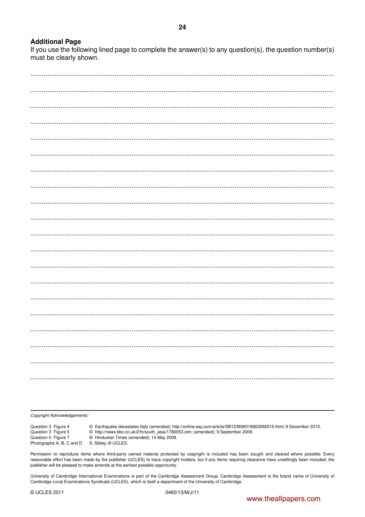 Cambridge IGCSE Geography 0460 2011 May/June Paper 1 · Variant 3 question paper, page 24 of 24