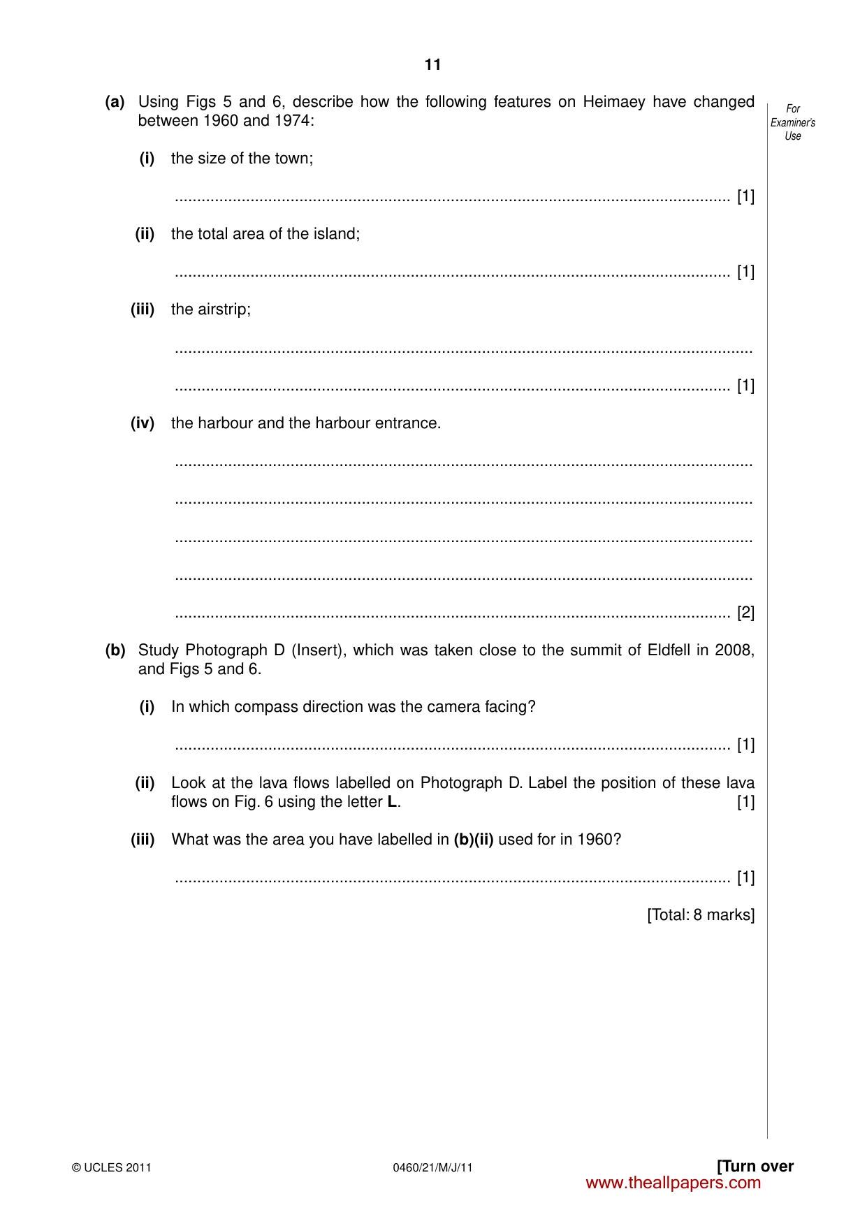 Cambridge IGCSE Geography 0460 2011 May/June Paper 2 · Variant 1 question paper, page 11 of 16