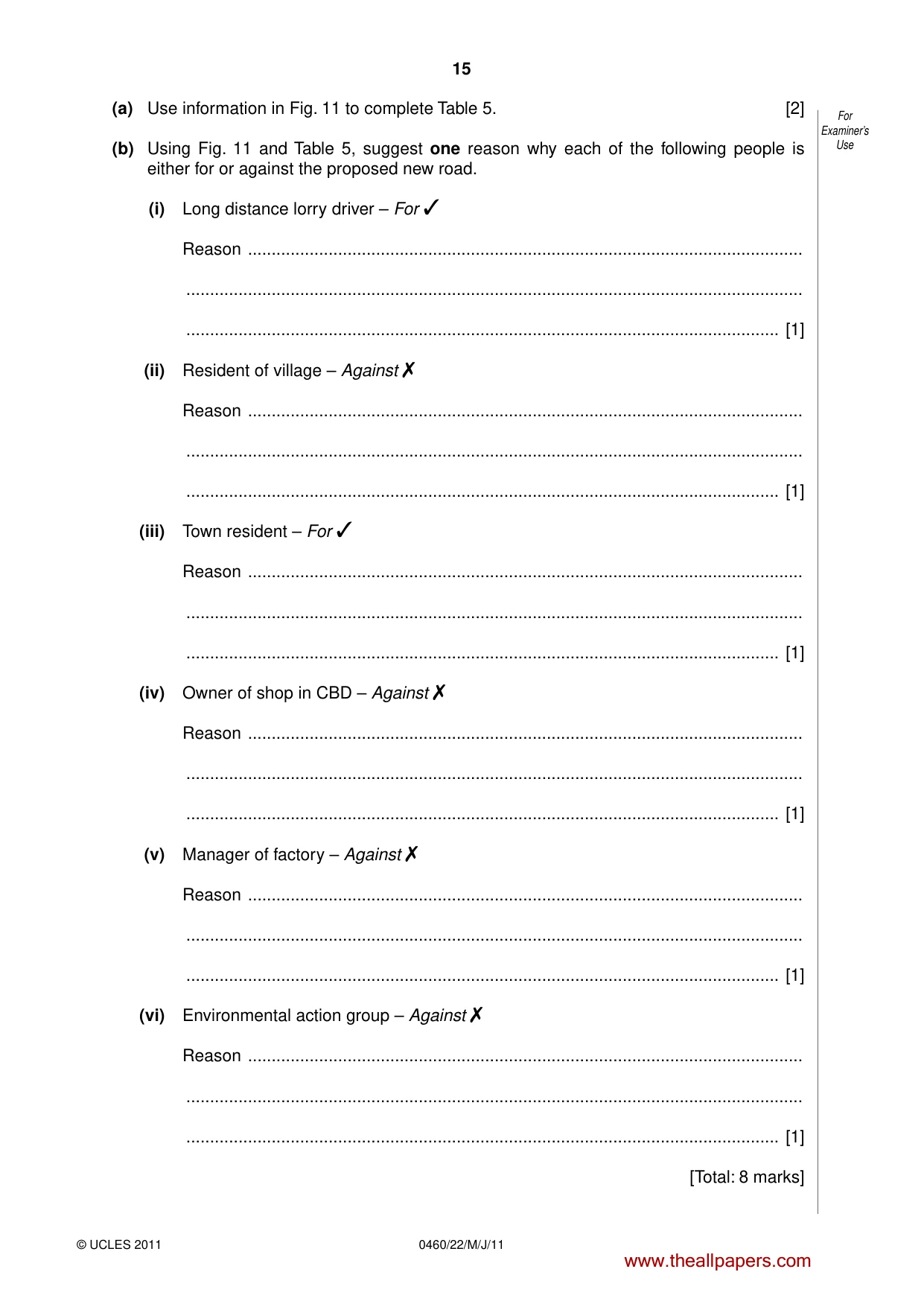 Cambridge IGCSE Geography 0460 2011 May/June Paper 2 · Variant 2 question paper, page 15 of 16