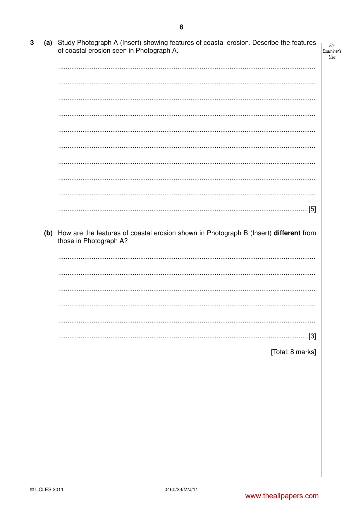 Cambridge IGCSE Geography 0460 2011 May/June Paper 2 · Variant 3 question paper, page 8 of 16