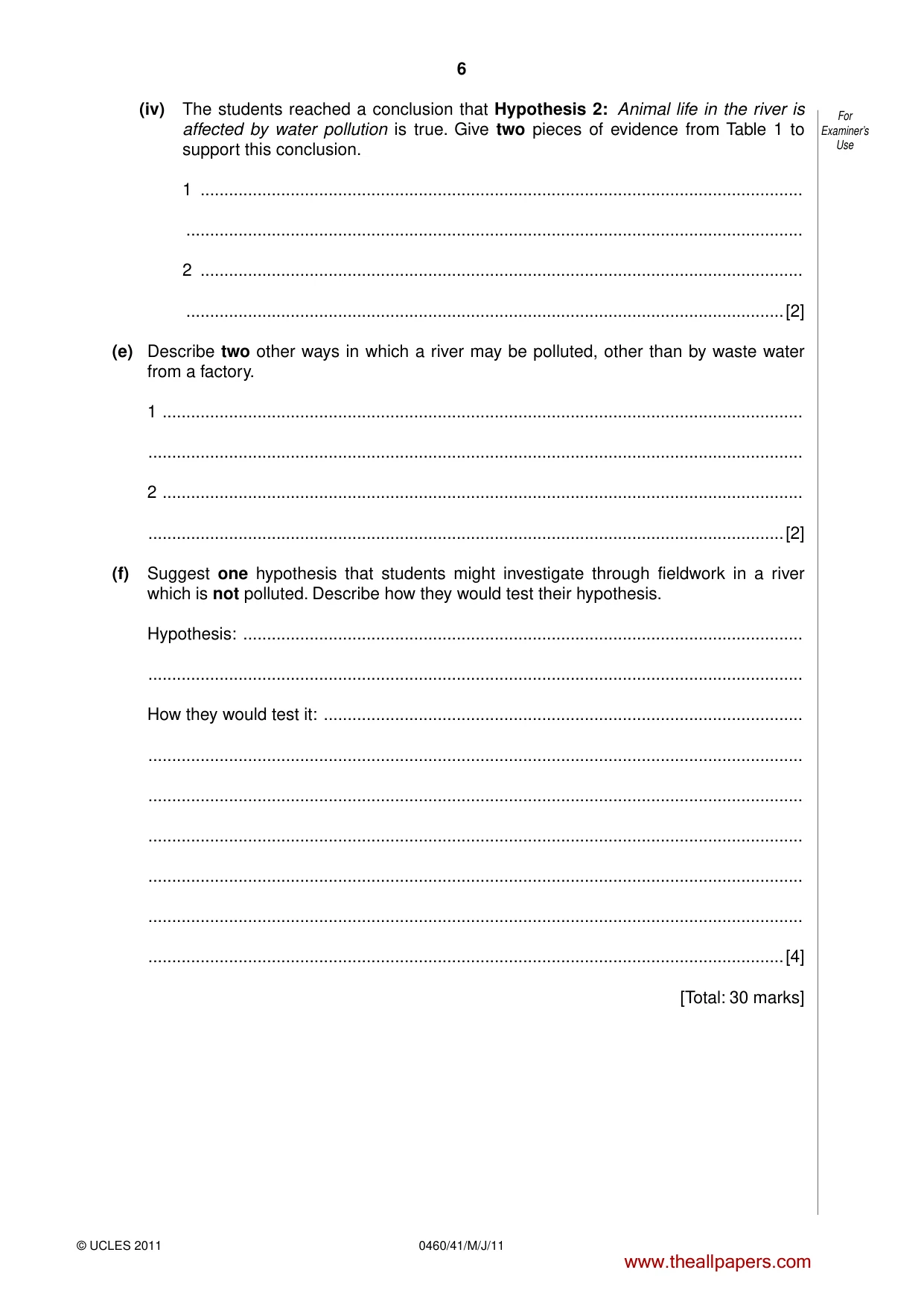 Cambridge IGCSE Geography 0460 2011 May/June Paper 4 · Variant 1 question paper, page 6 of 16