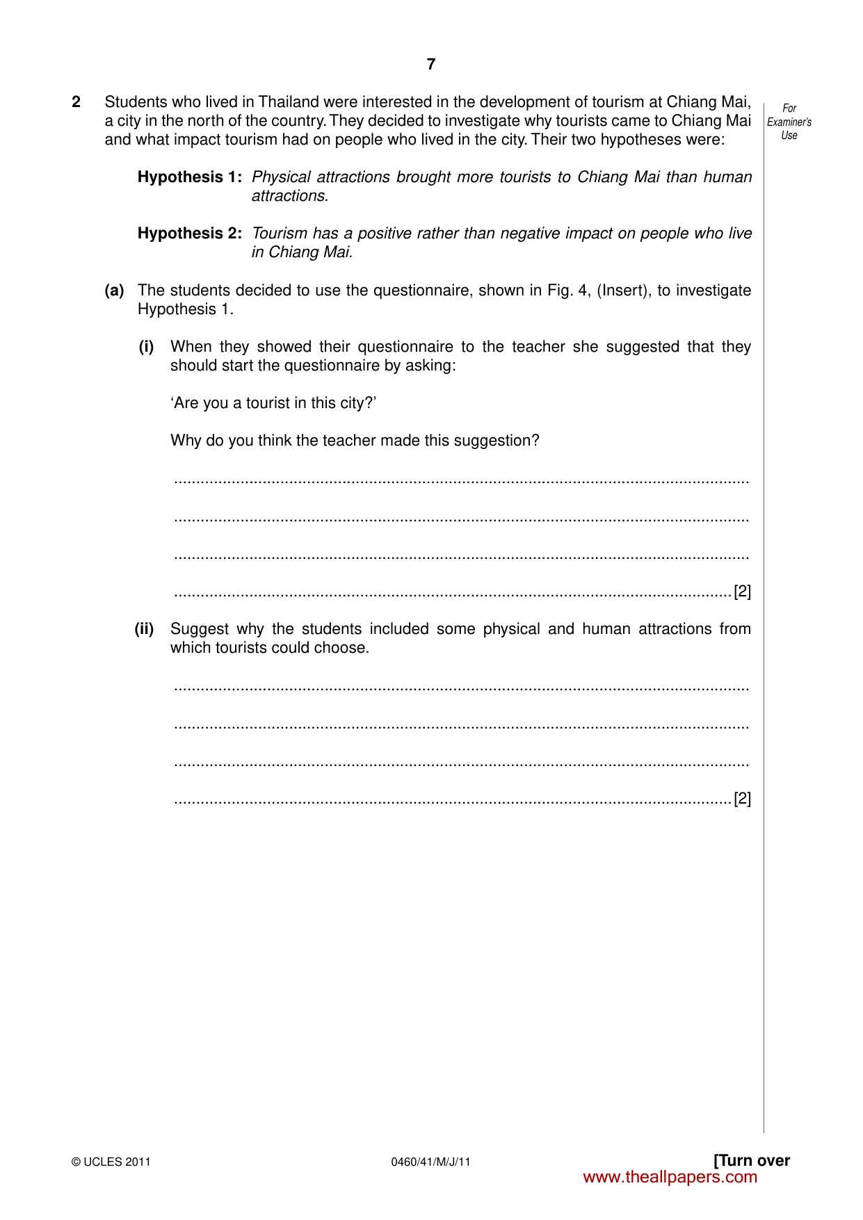 Cambridge IGCSE Geography 0460 2011 May/June Paper 4 · Variant 1 question paper, page 7 of 16