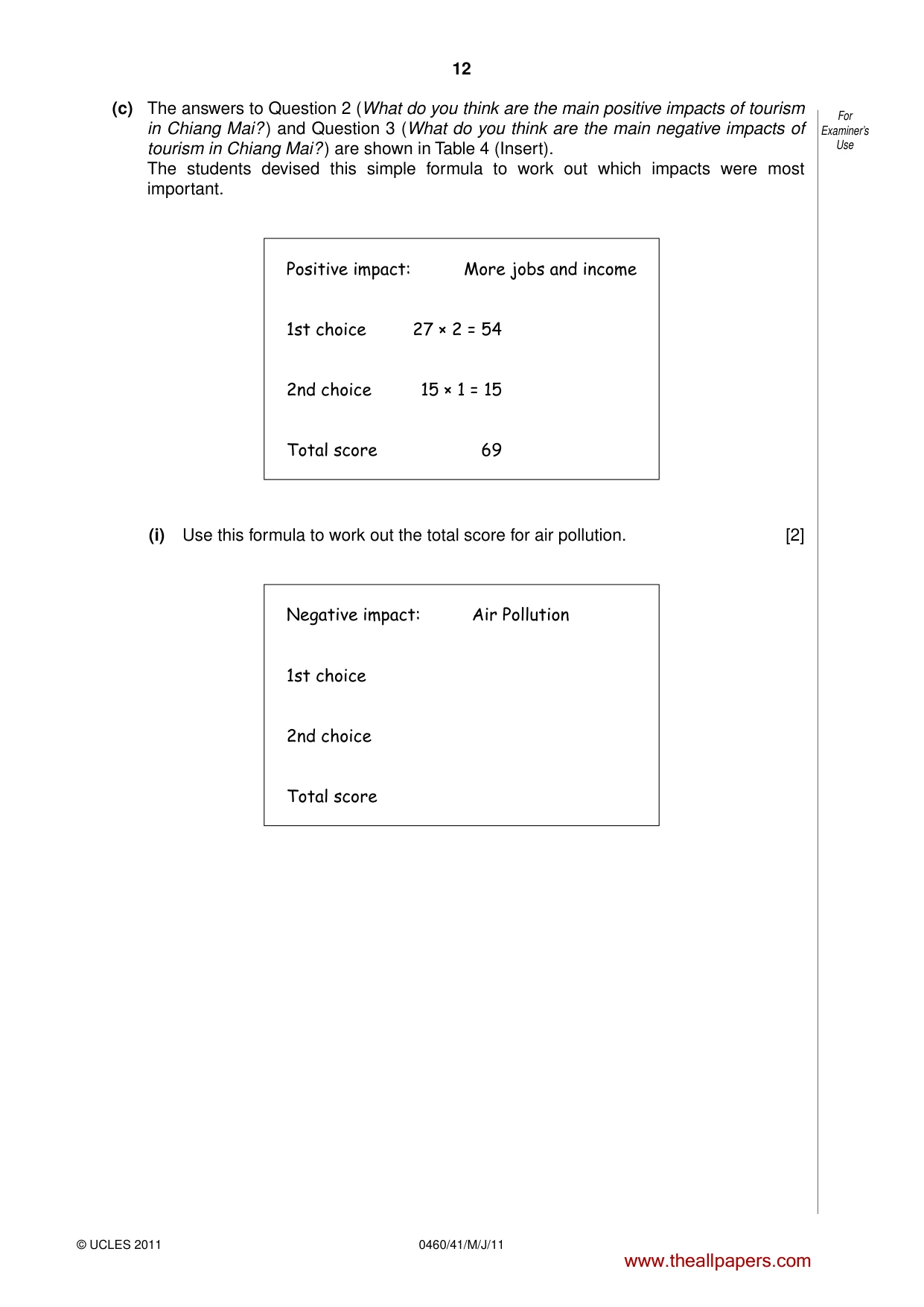 Cambridge IGCSE Geography 0460 2011 May/June Paper 4 · Variant 1 question paper, page 12 of 16
