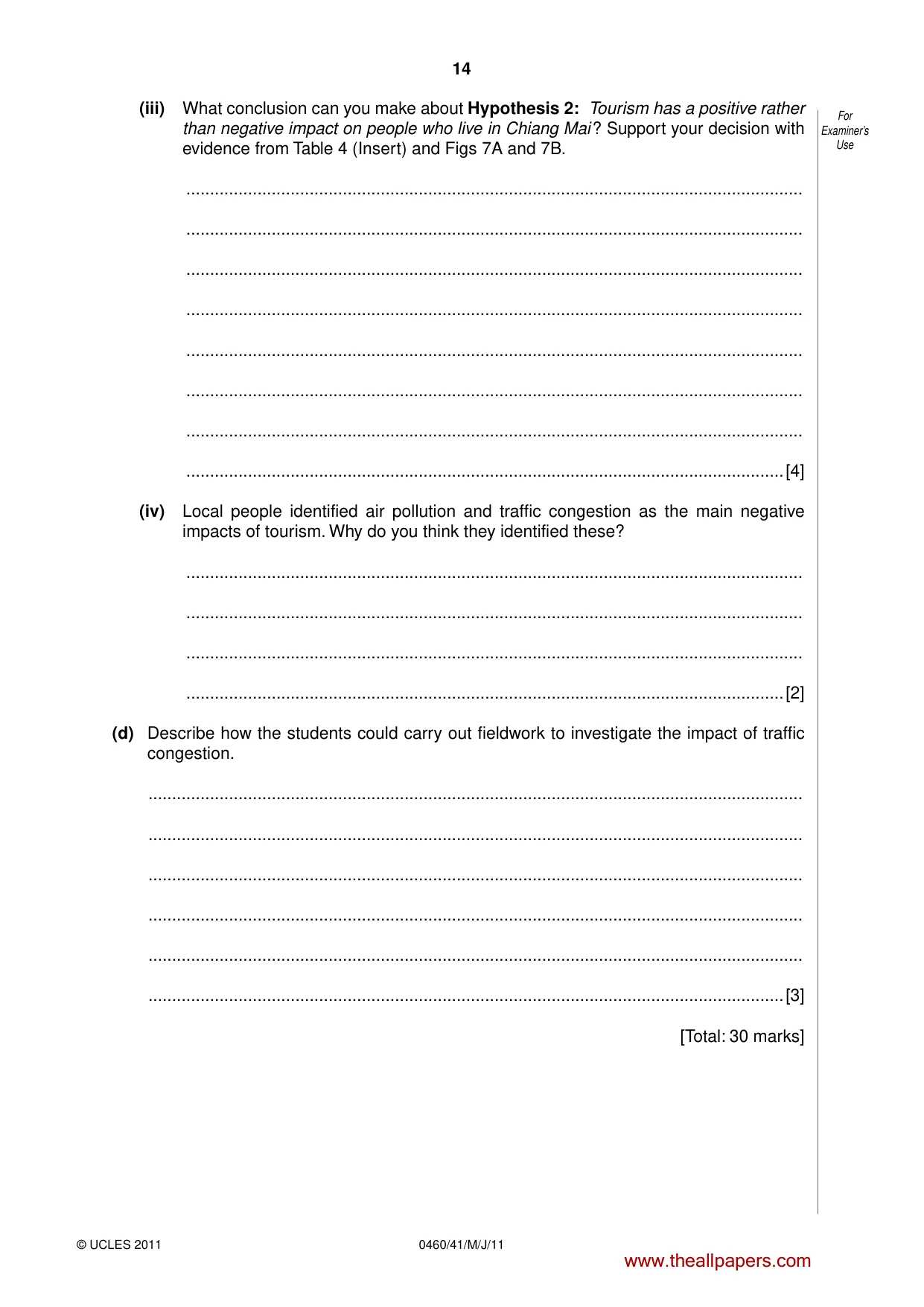 Cambridge IGCSE Geography 0460 2011 May/June Paper 4 · Variant 1 question paper, page 14 of 16