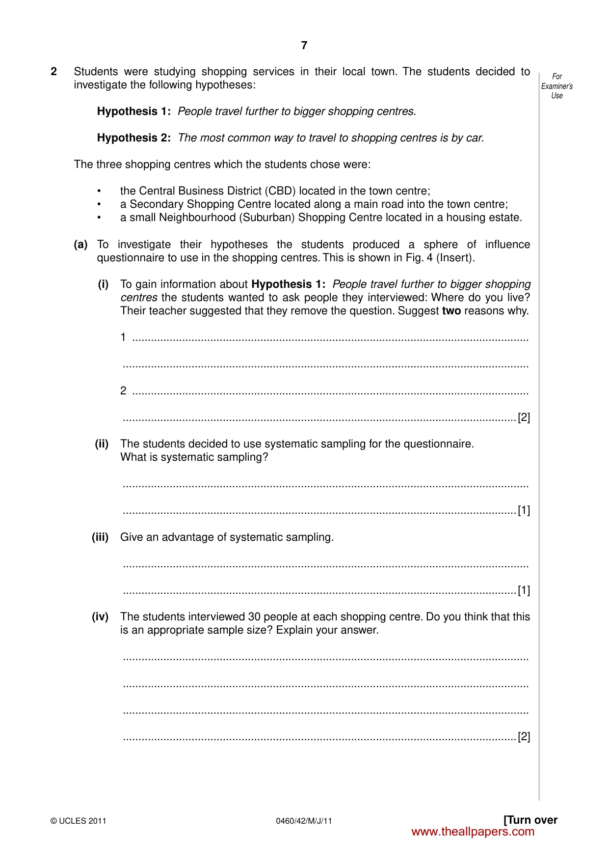 Cambridge IGCSE Geography 0460 2011 May/June Paper 4 · Variant 2 question paper, page 7 of 12